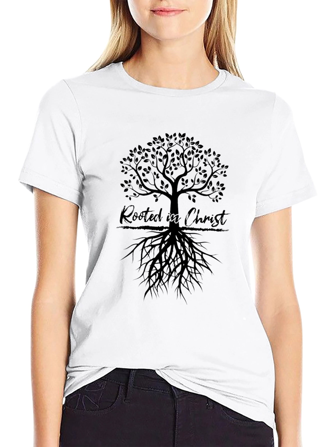 Rooted in Christ Tree Graphic T-Shirt