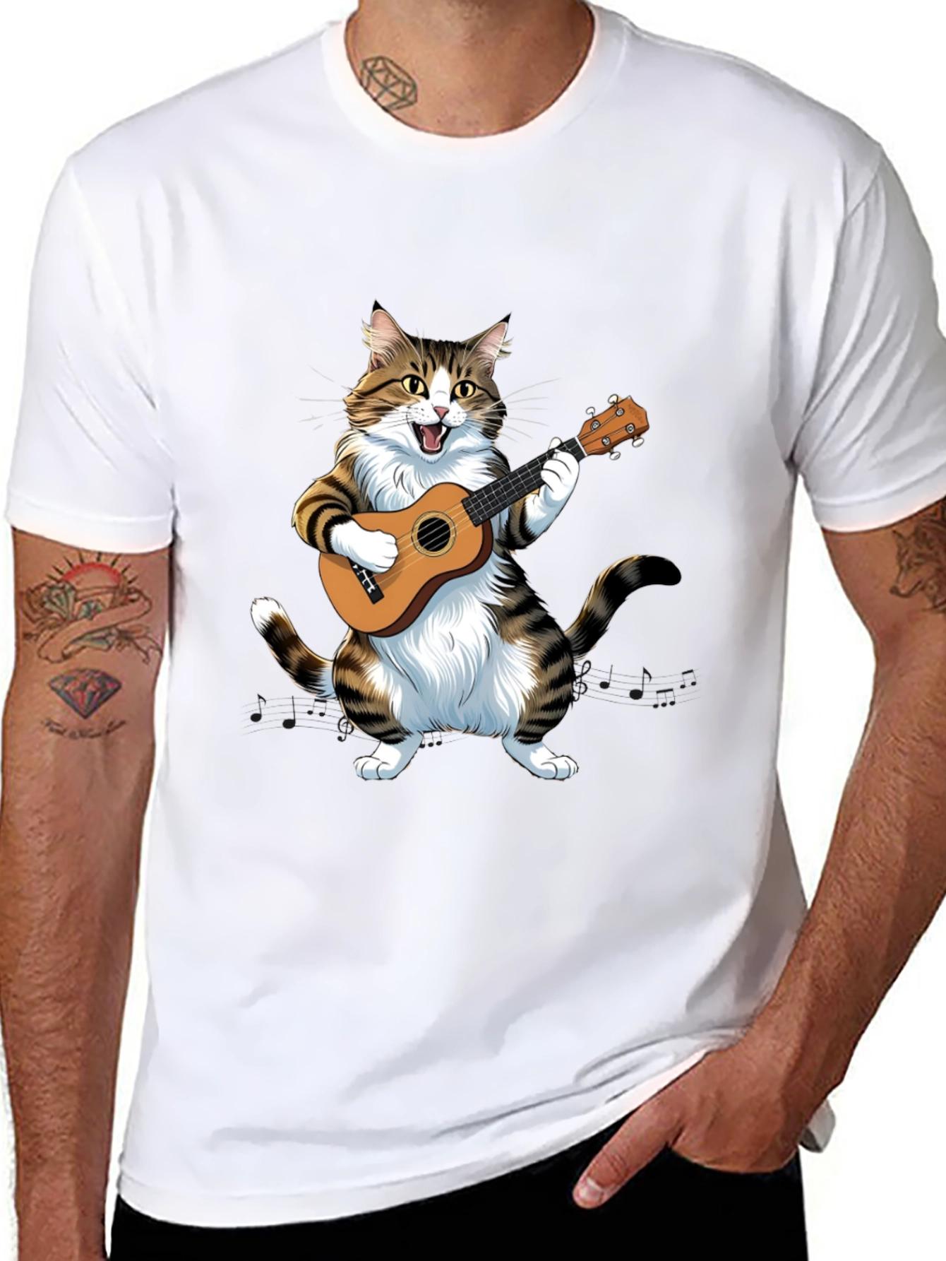 Cat Playing Ukulele T-Shirt