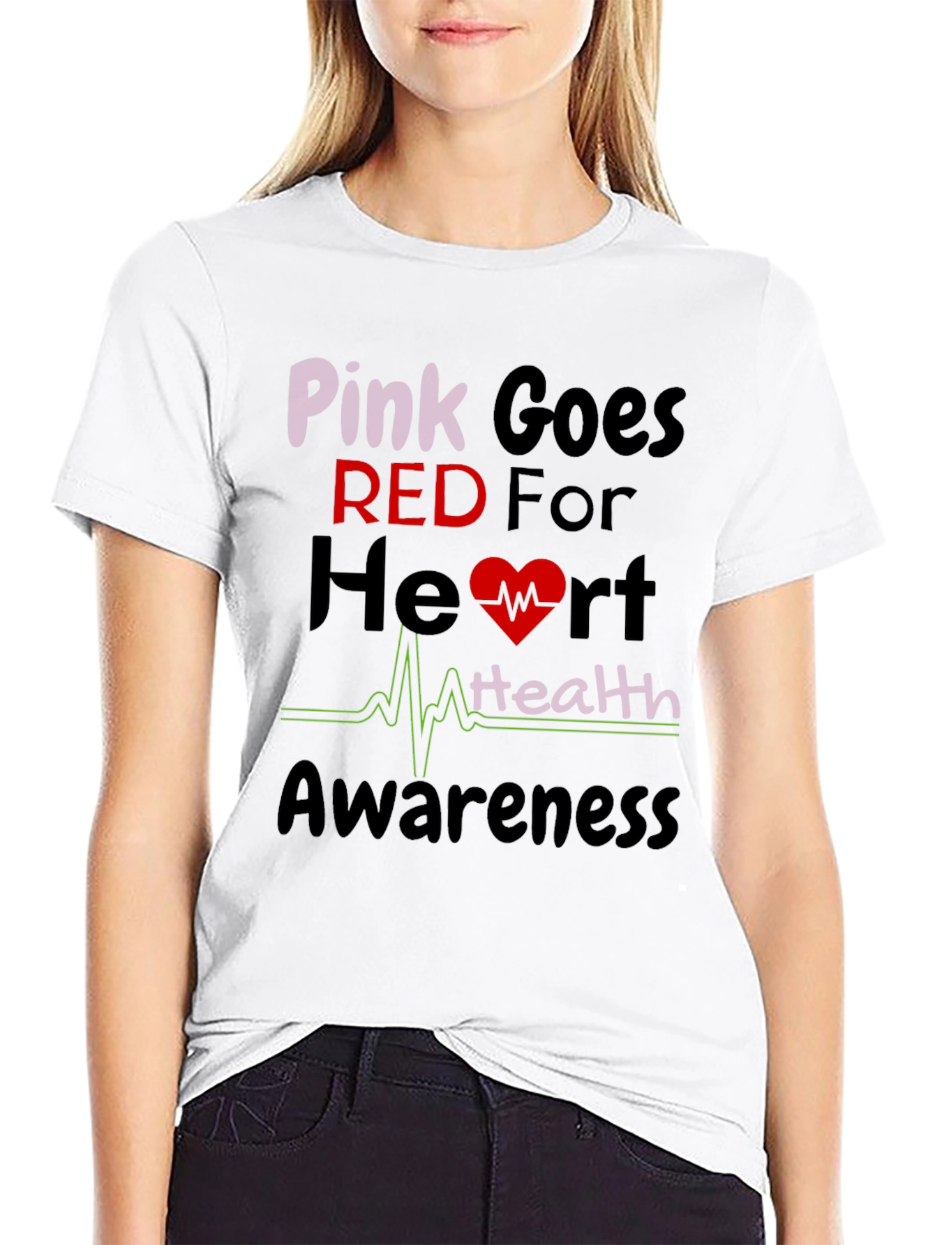 Pink Goes Red Heart Health Awareness T-Shirt