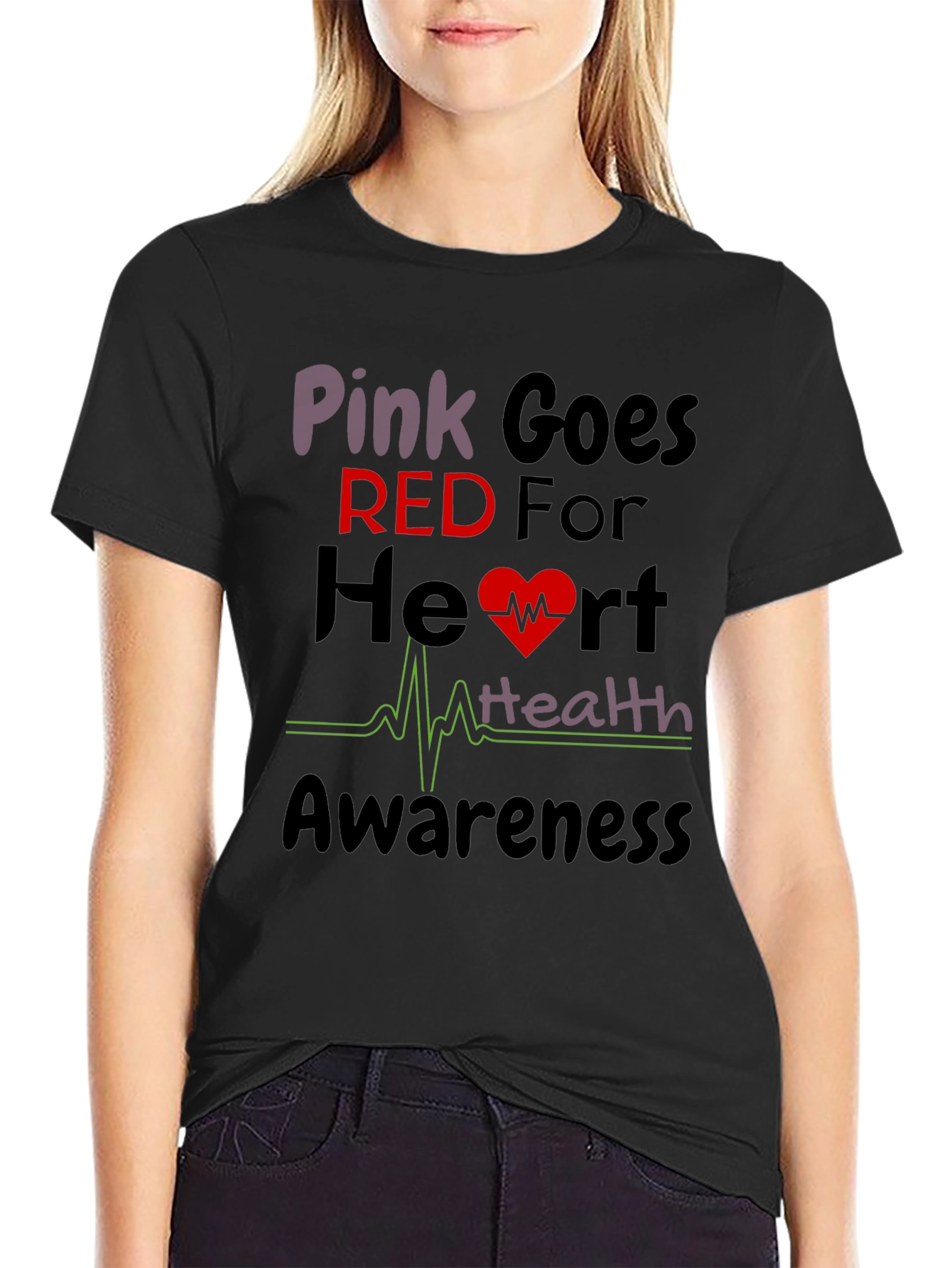 Pink Goes Red Heart Health Awareness T-Shirt