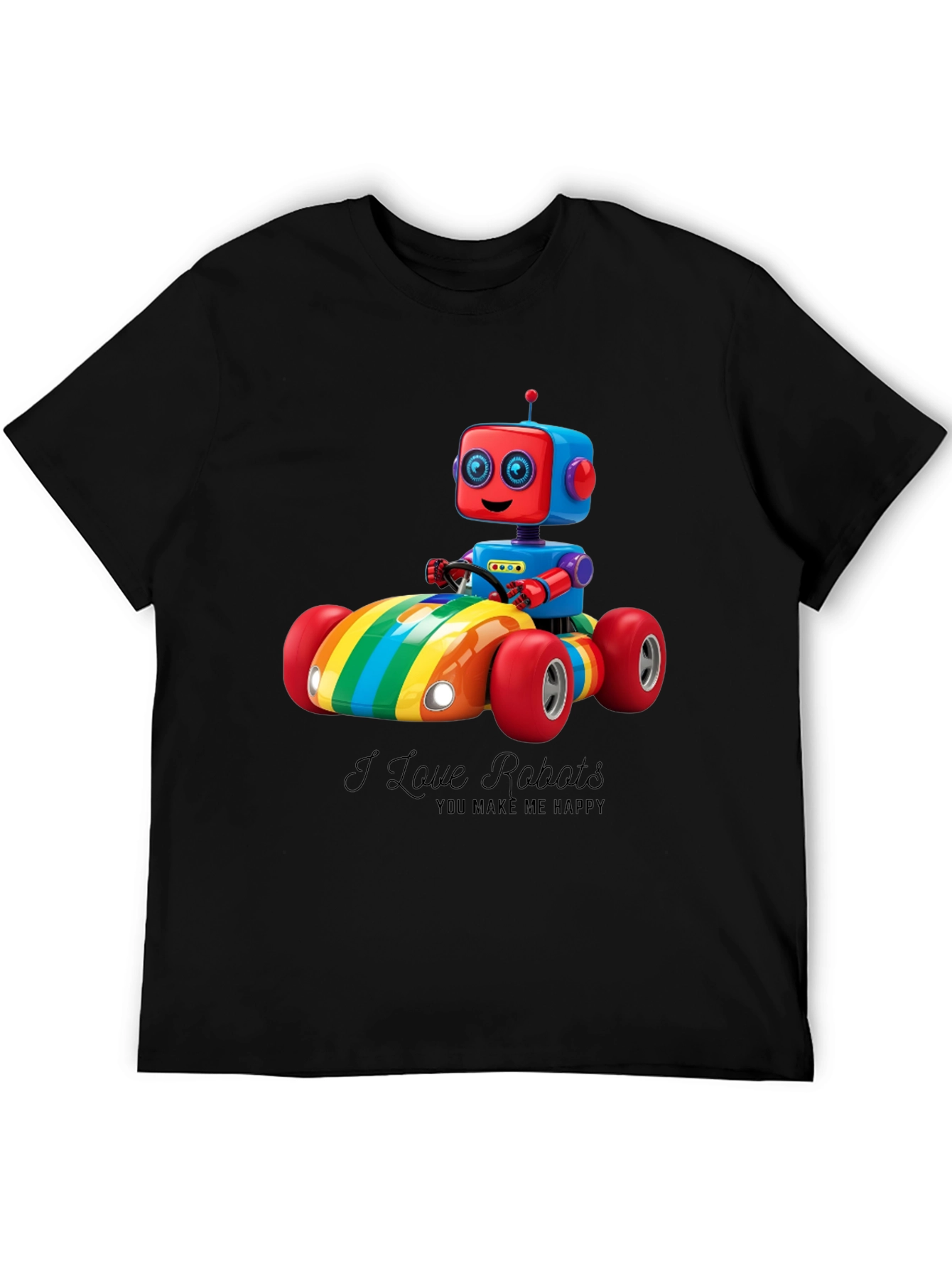 I Love Robots T-Shirt: Rainbow Robot Car Design