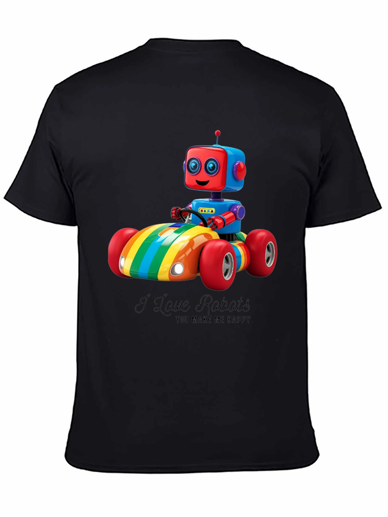 I Love Robots T-Shirt: Rainbow Robot Car Design