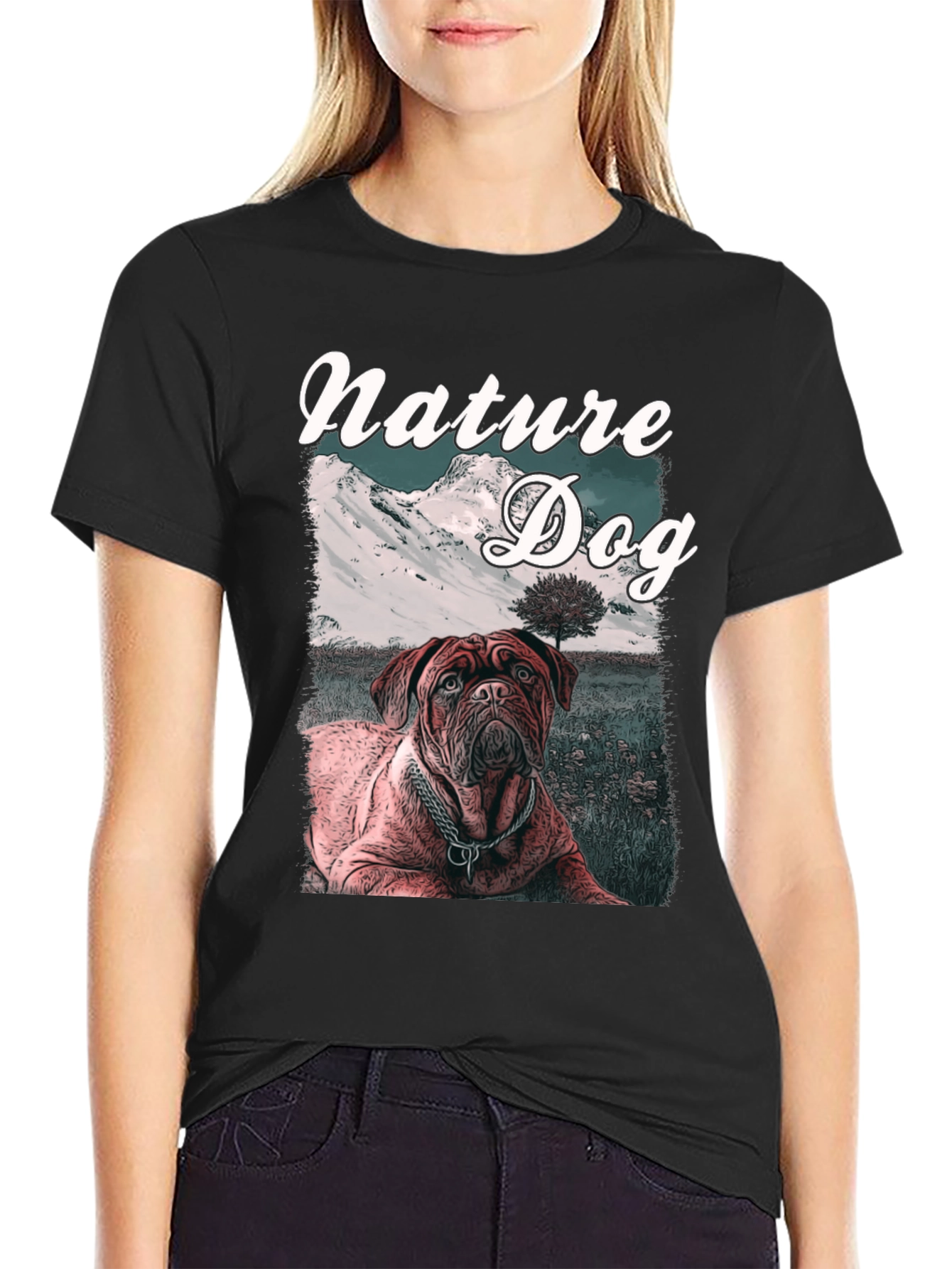 Nature Dog Graphic Tee - Mountain Landscape Design