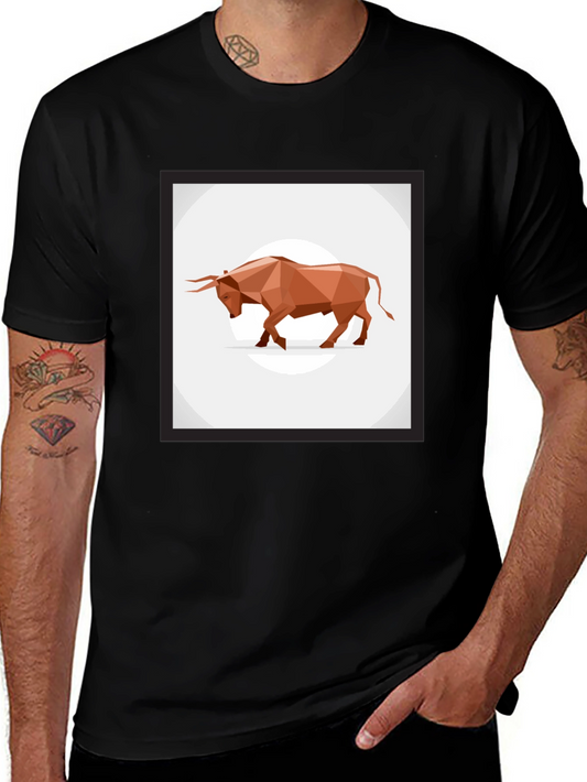 Geometric Bull Graphic Tee - Stylish Mens Black T-Shirt