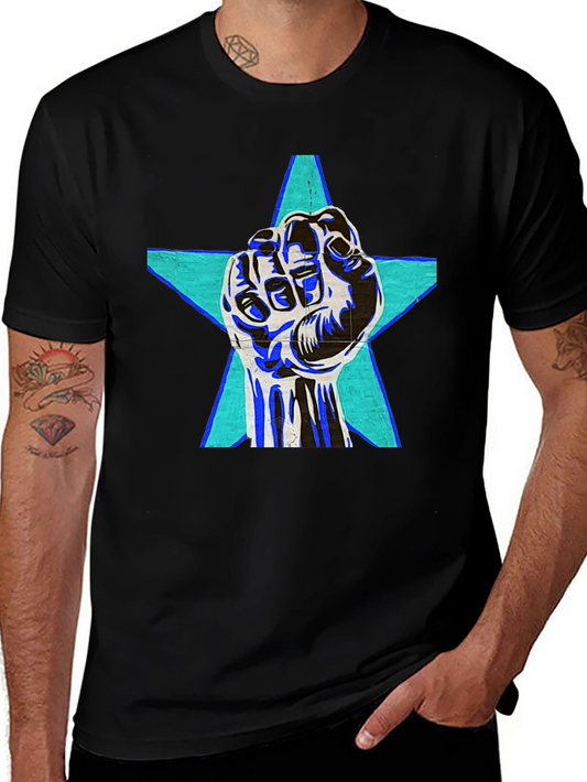Fist Star Graphic Tee - Black Crew Neck Casual T-Shirt