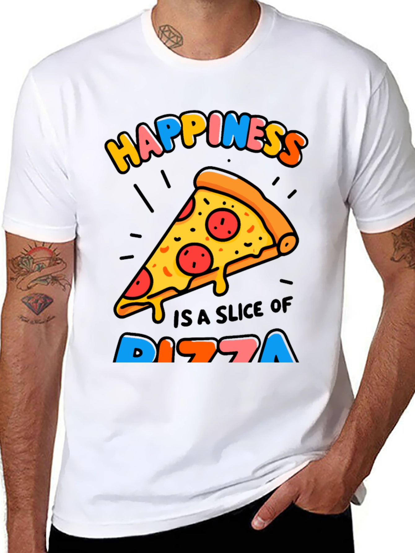 Happiness Pizza Slice Graphic T-Shirt - Trendy Casual Tee
