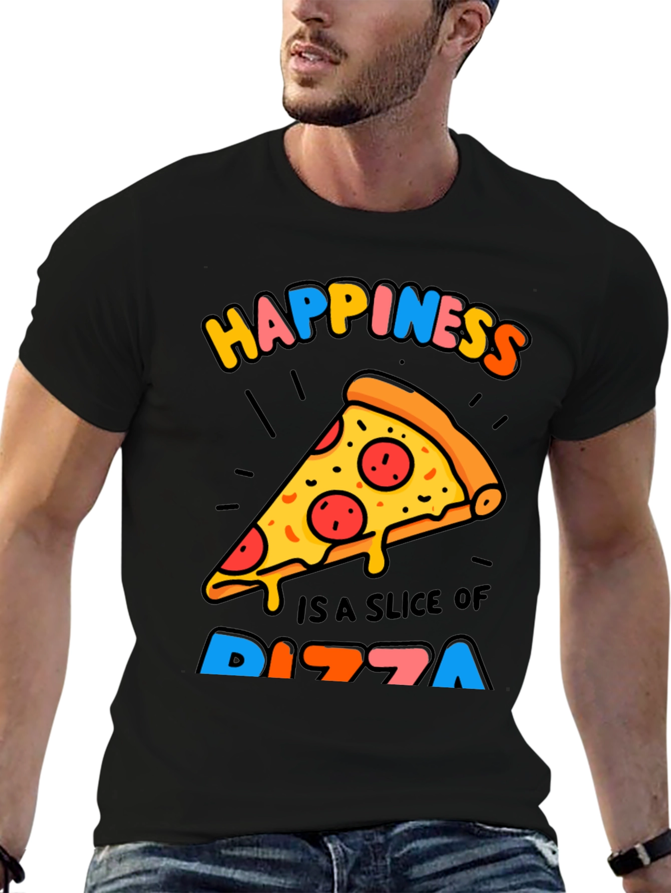 Happiness Pizza Slice Graphic T-Shirt - Trendy Casual Tee