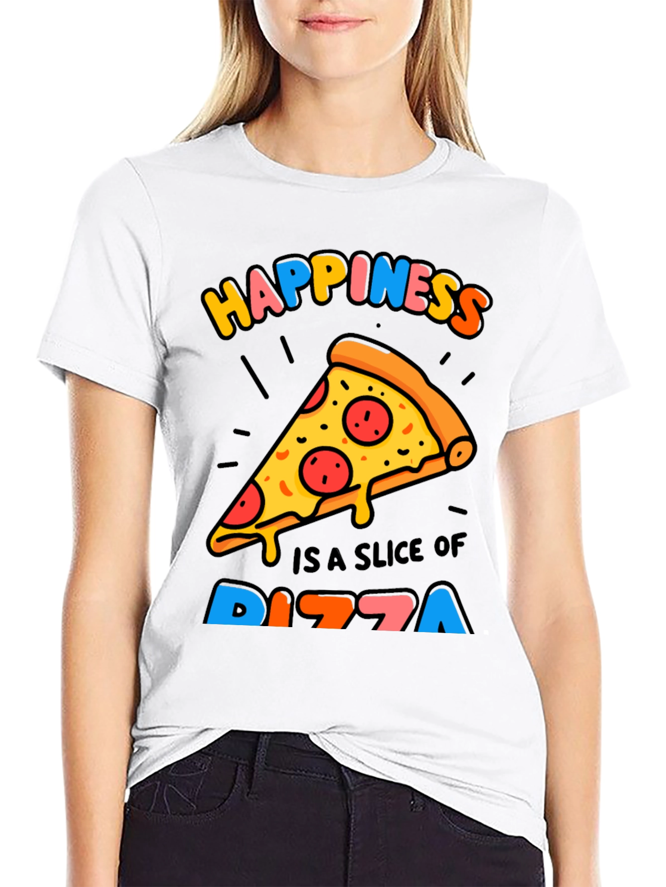 Happiness Pizza Slice Graphic T-Shirt - Trendy Casual Tee