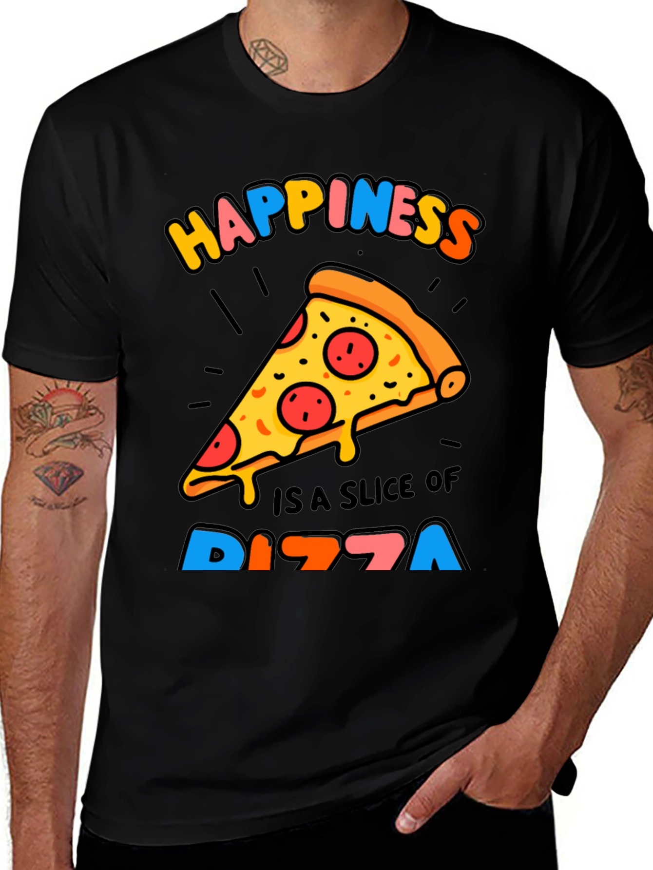 Happiness Pizza Slice Graphic T-Shirt - Trendy Casual Tee