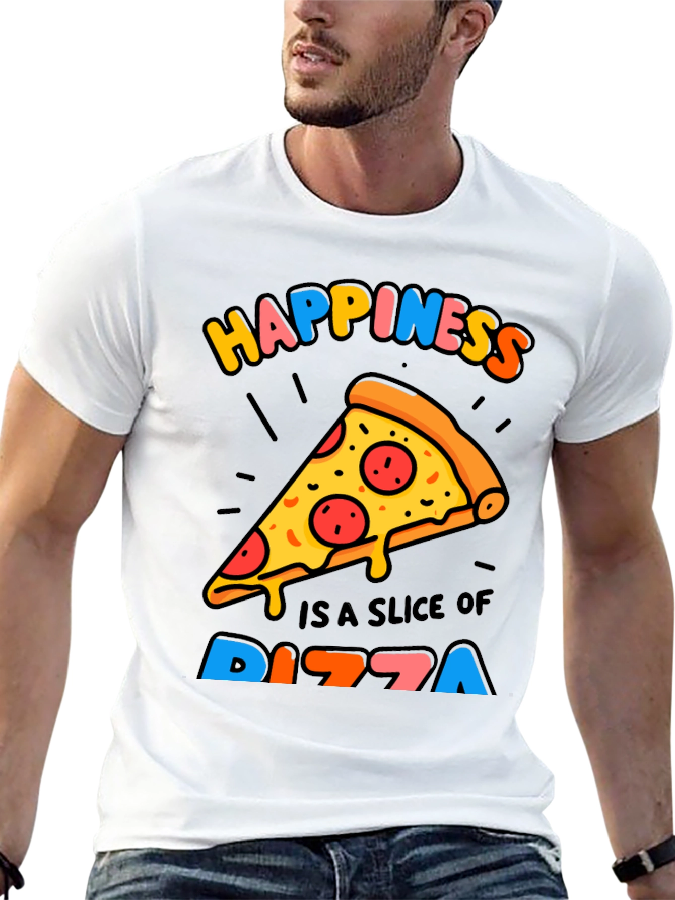 Happiness Pizza Slice Graphic T-Shirt - Trendy Casual Tee