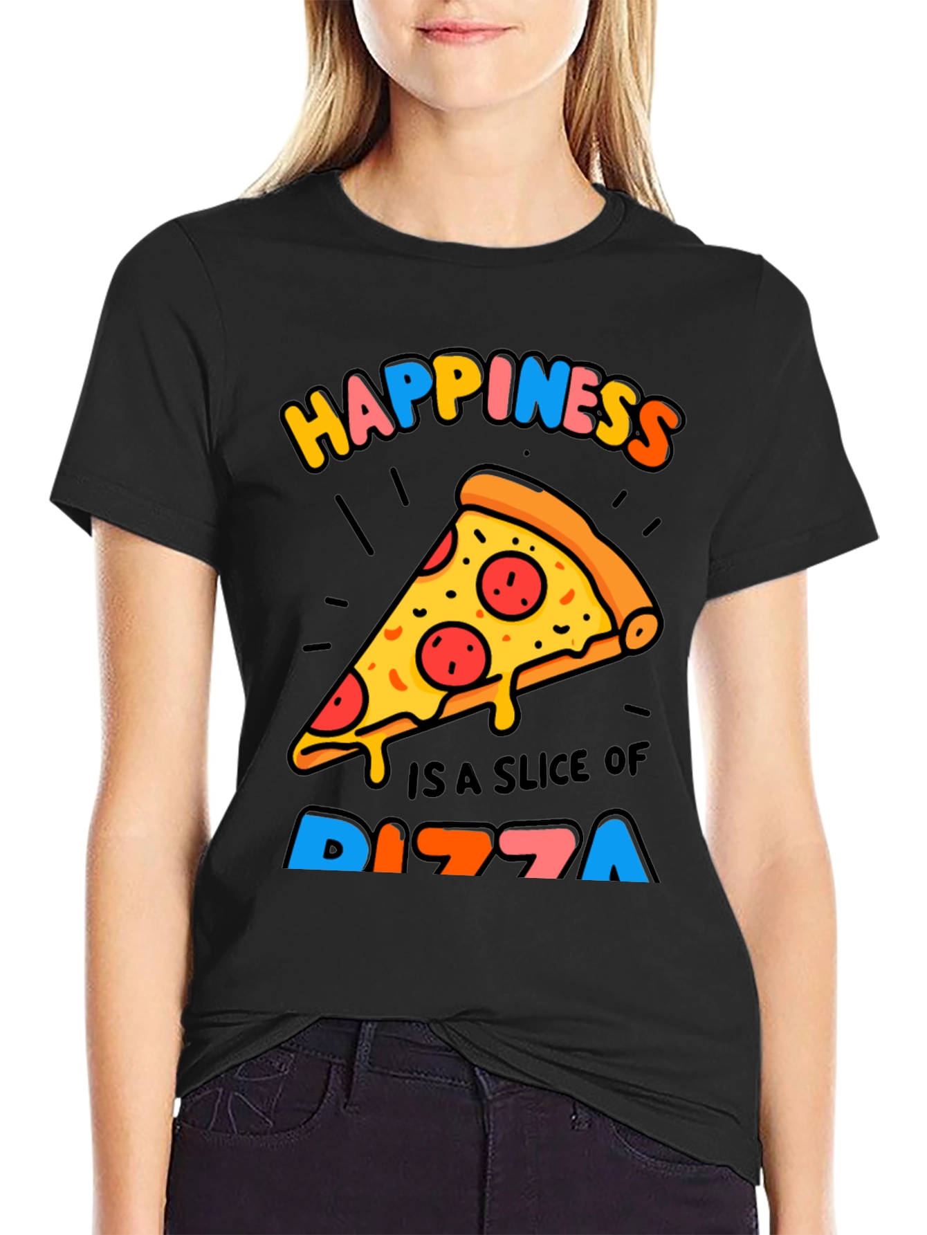 Happiness Pizza Slice Graphic T-Shirt - Trendy Casual Tee