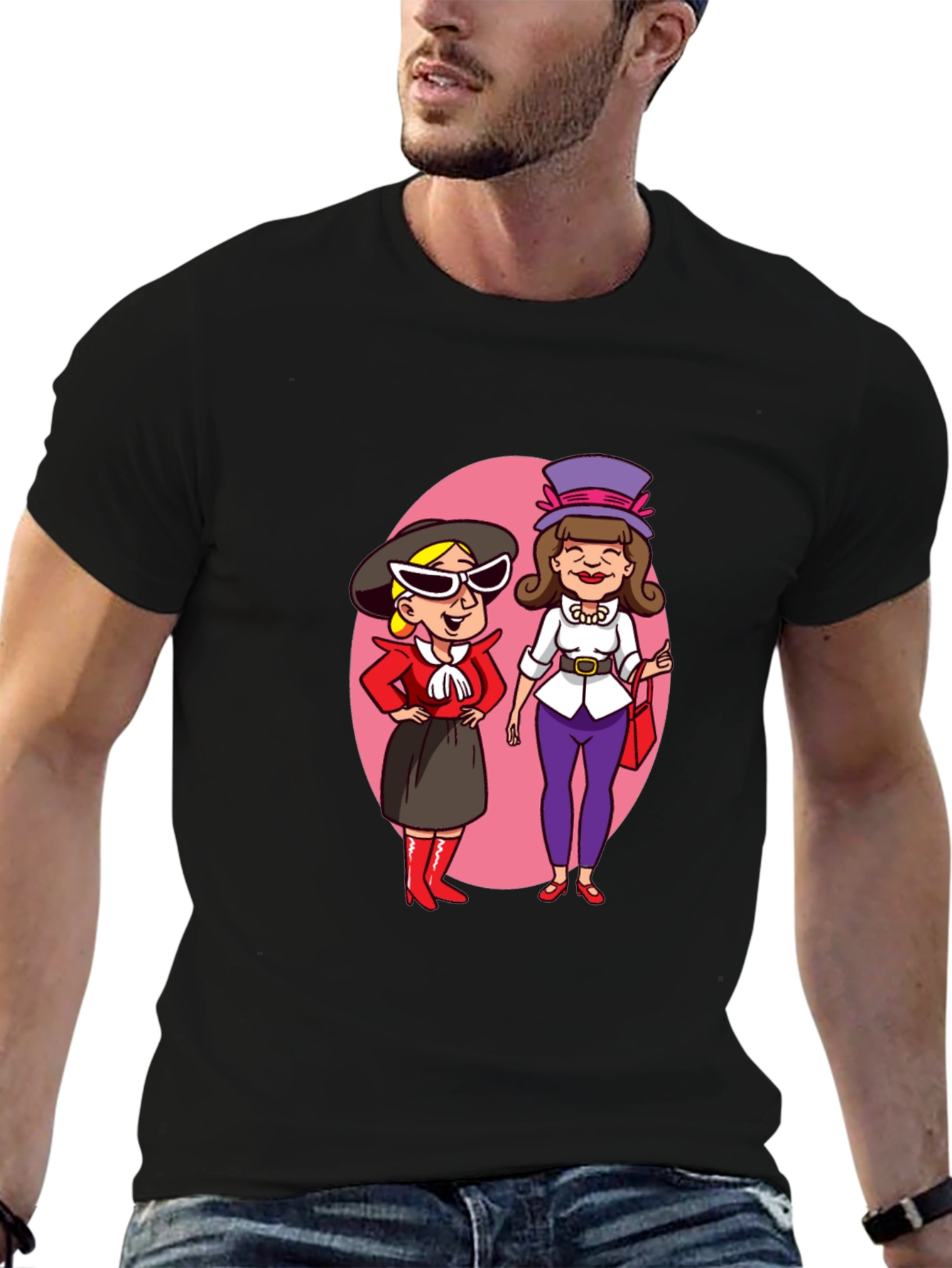 Retro Cartoon Ladies T-Shirt - Black