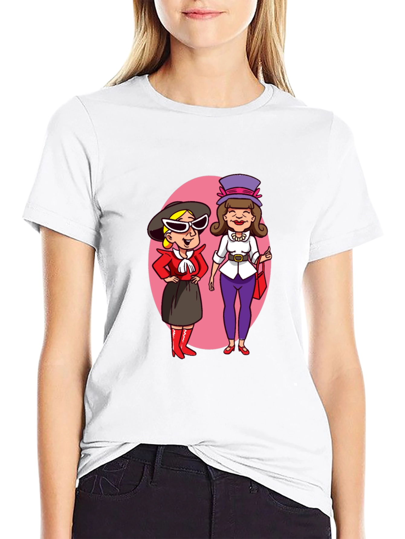 Retro Cartoon Ladies T-Shirt - Black