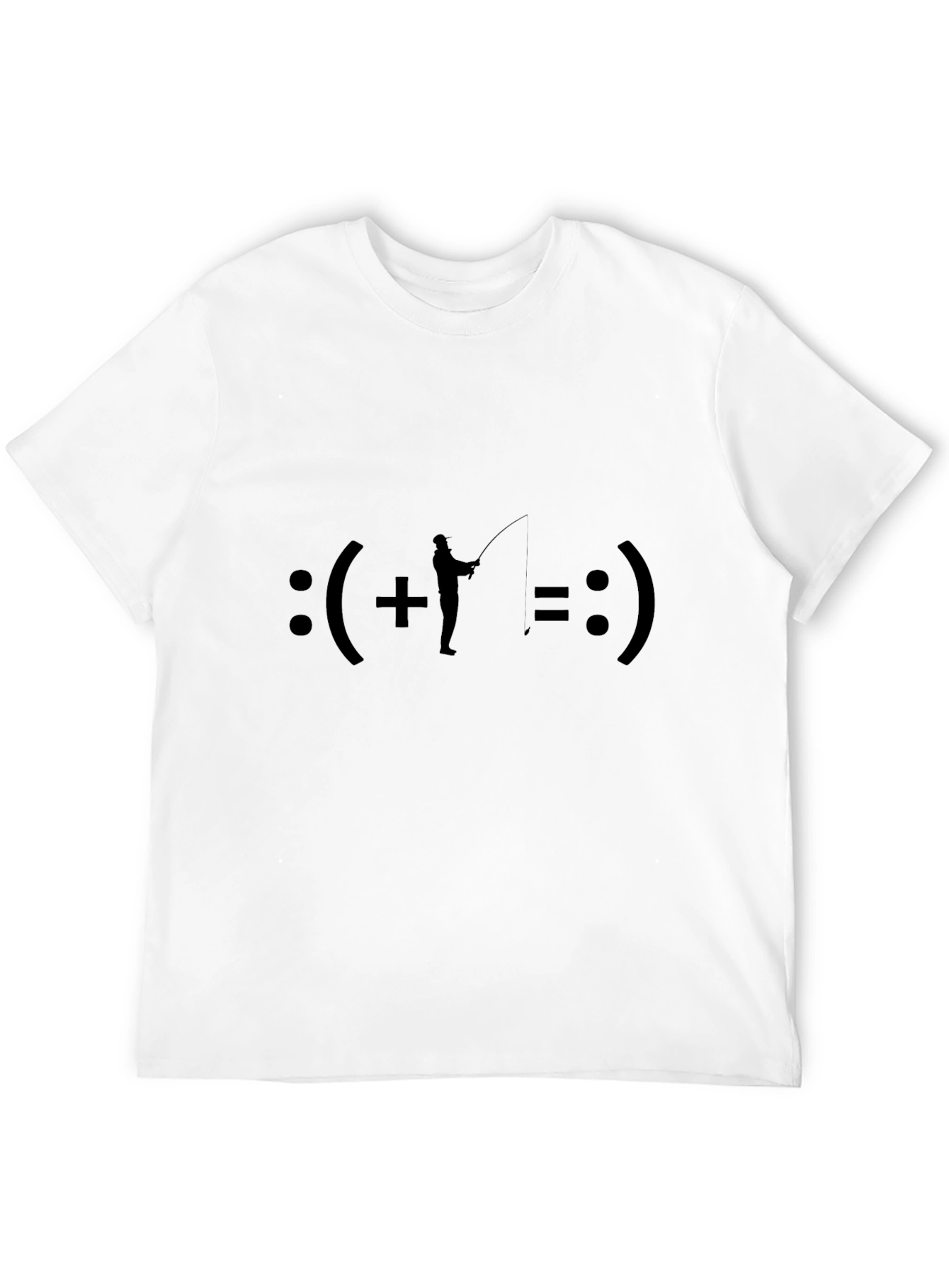 Fishing Equals Happiness T-Shirt - Black Crew Neck Tee