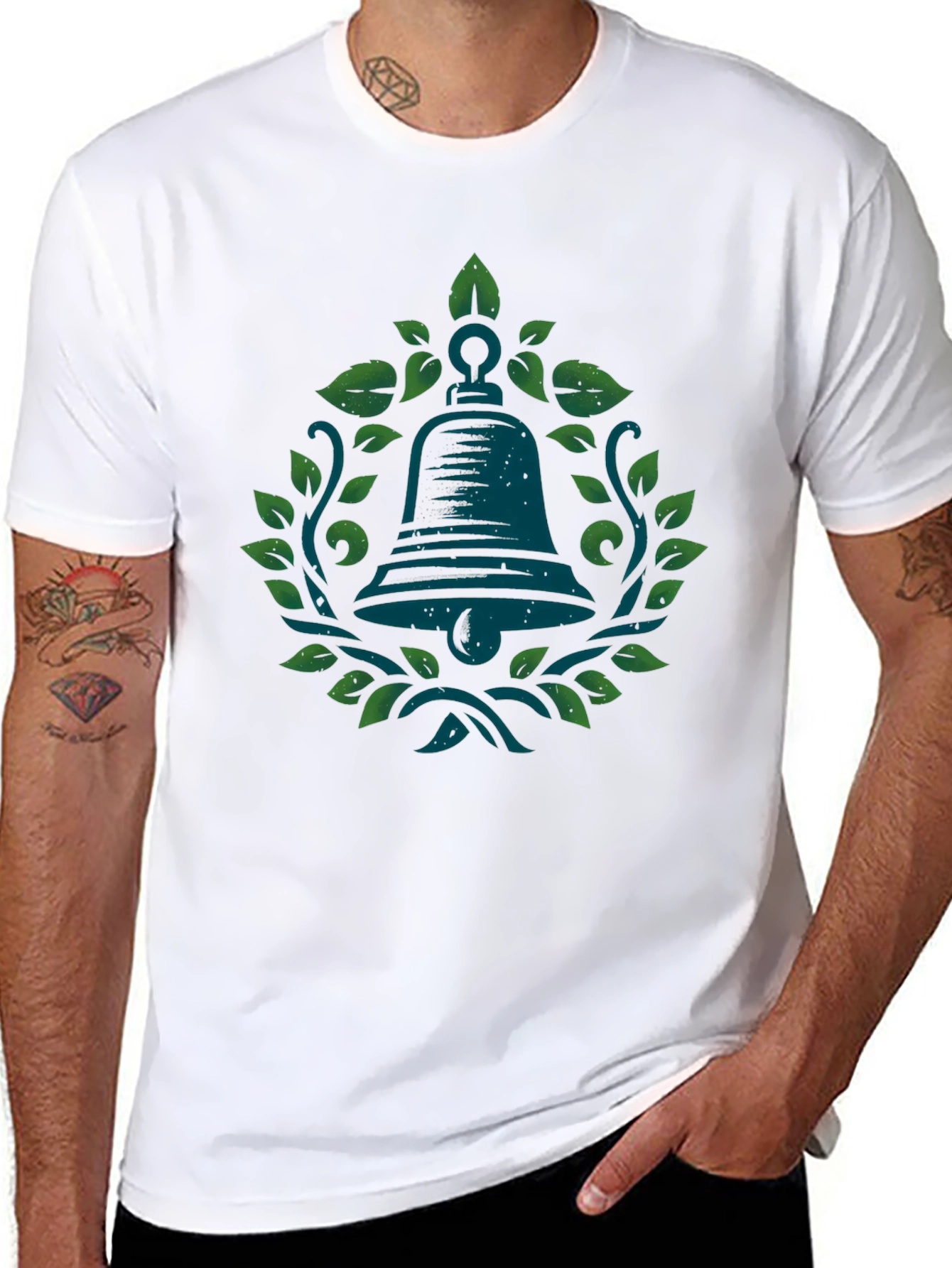 Bell and Leaves Graphic Tee - Black Cotton