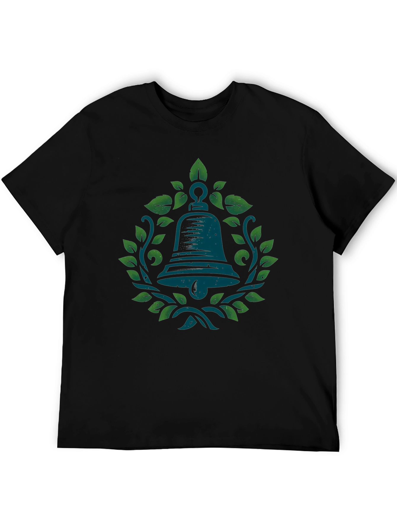 Bell and Leaves Graphic Tee - Black Cotton