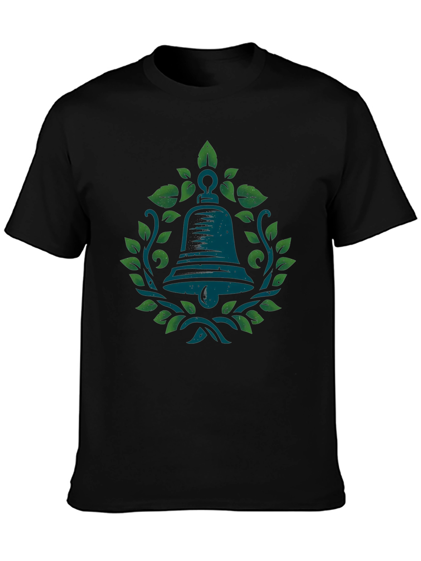 Bell and Leaves Graphic Tee - Black Cotton
