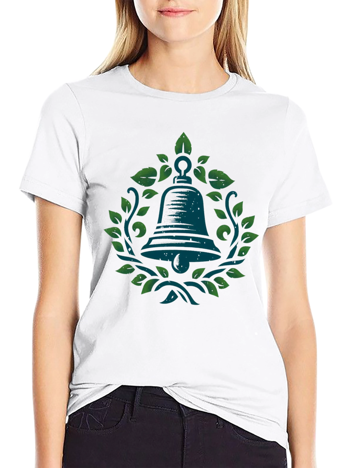 Bell and Leaves Graphic Tee - Black Cotton