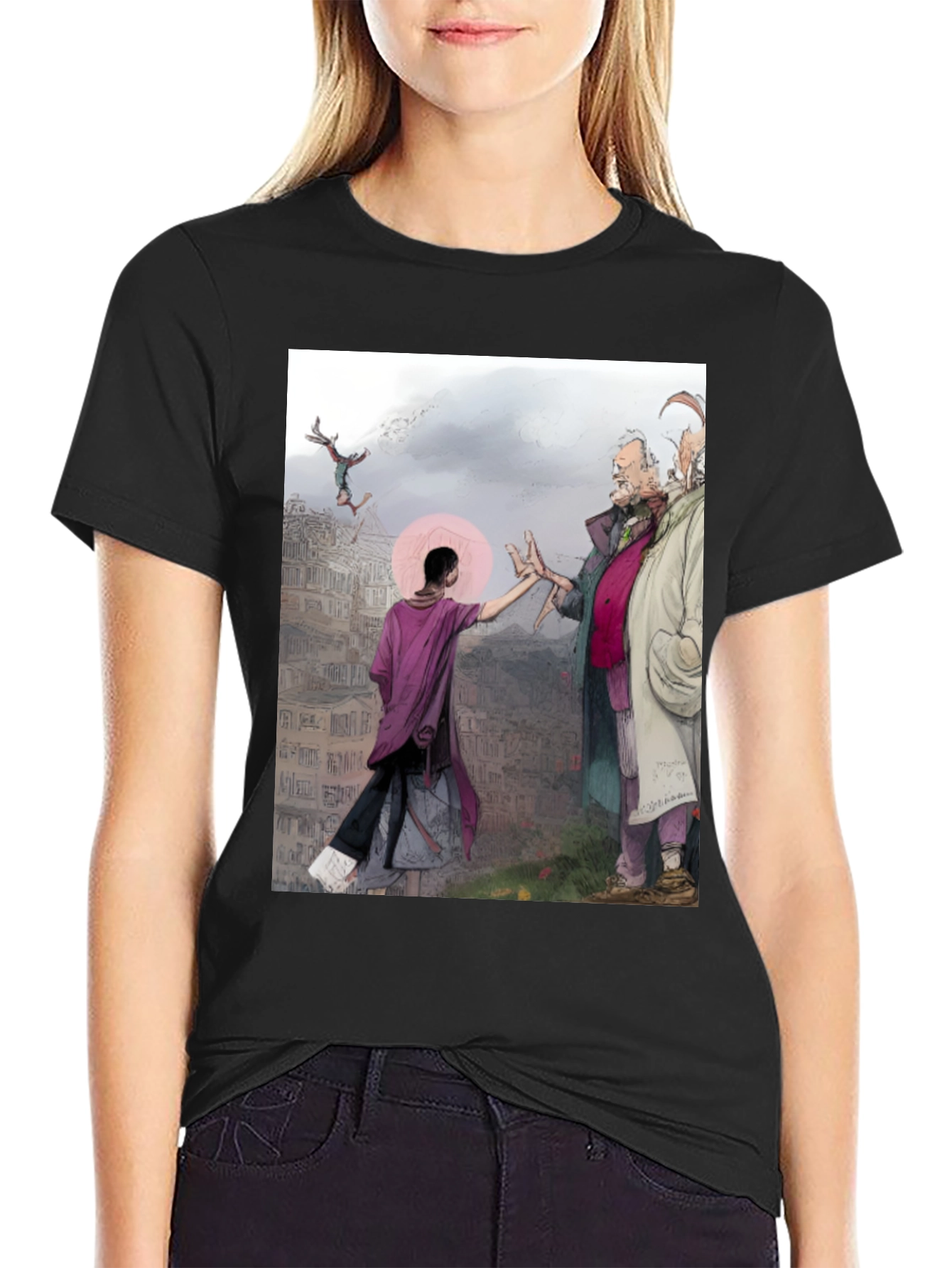 Artistic Graphic Tee - Unique Urban Scene
