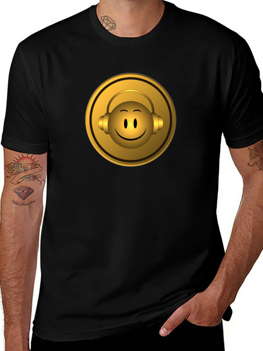 Golden Emoji Headphone Graphic Tee - Black