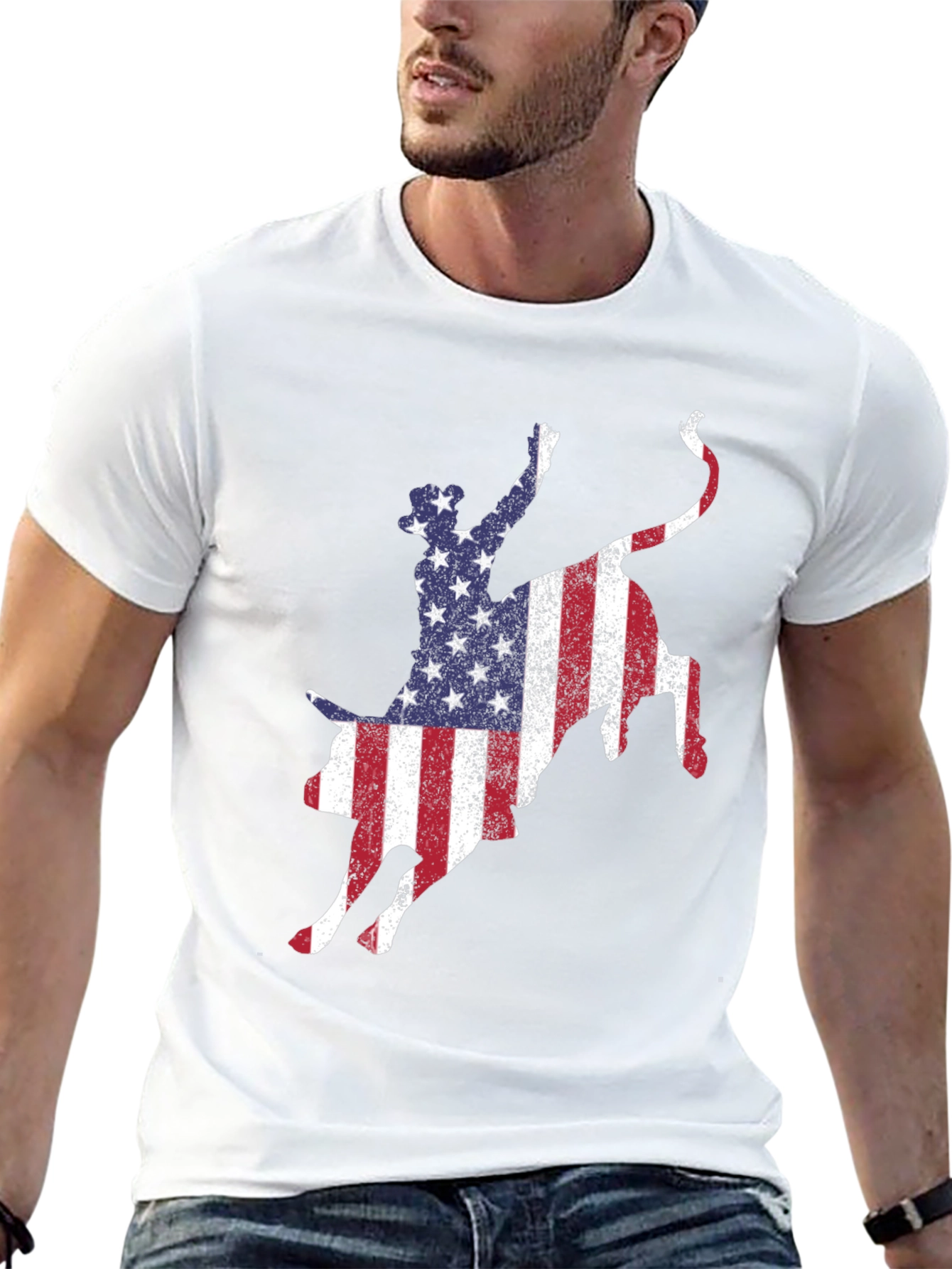 American Flag Bull Riding T-Shirt