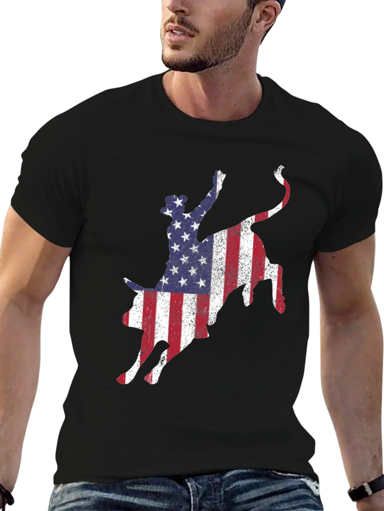 American Flag Bull Riding T-Shirt