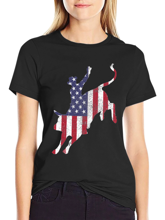 American Flag Bull Riding T-Shirt