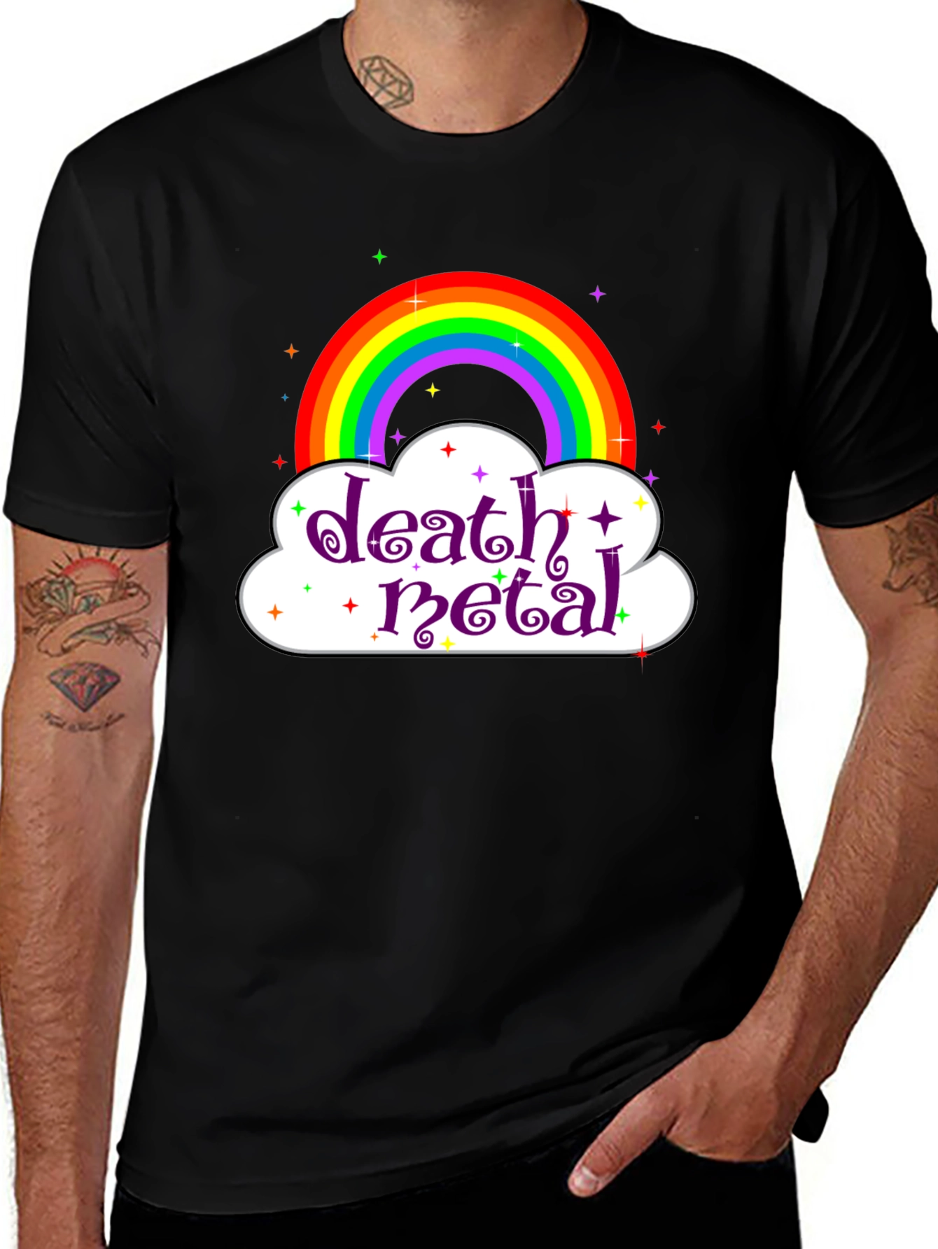 Death Metal Rainbow Graphic Tee - Black
