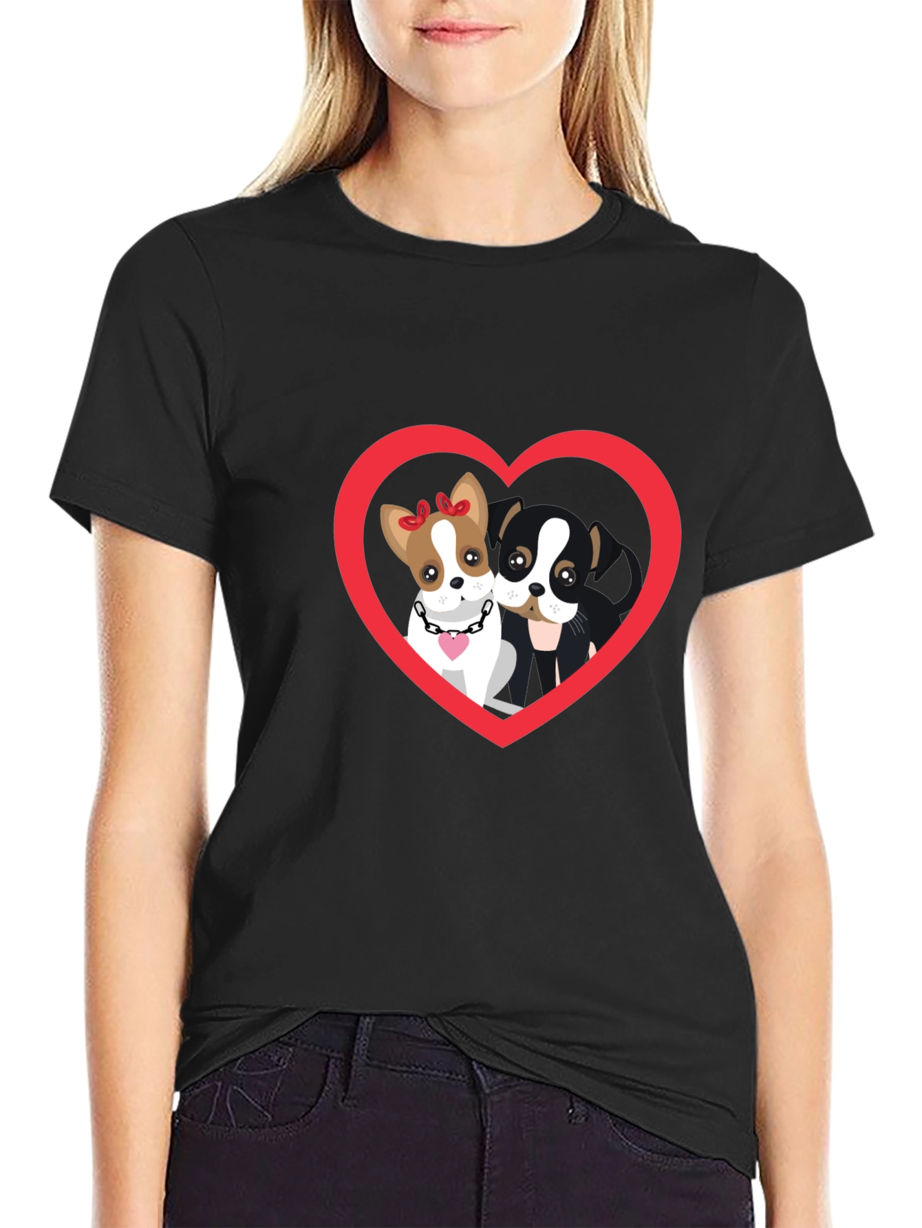 Dog Lovers Heart Graphic Tee - Black Cotton T-Shirt