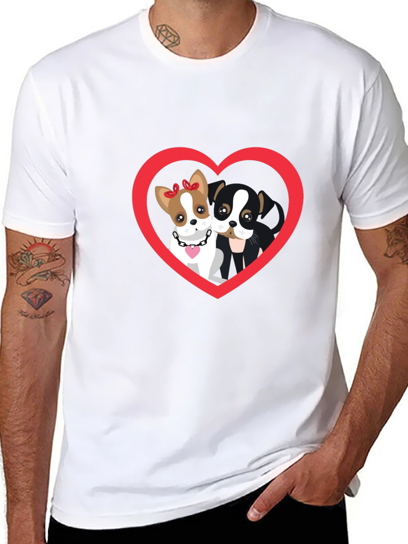 Dog Lovers Heart Graphic Tee - Black Cotton T-Shirt