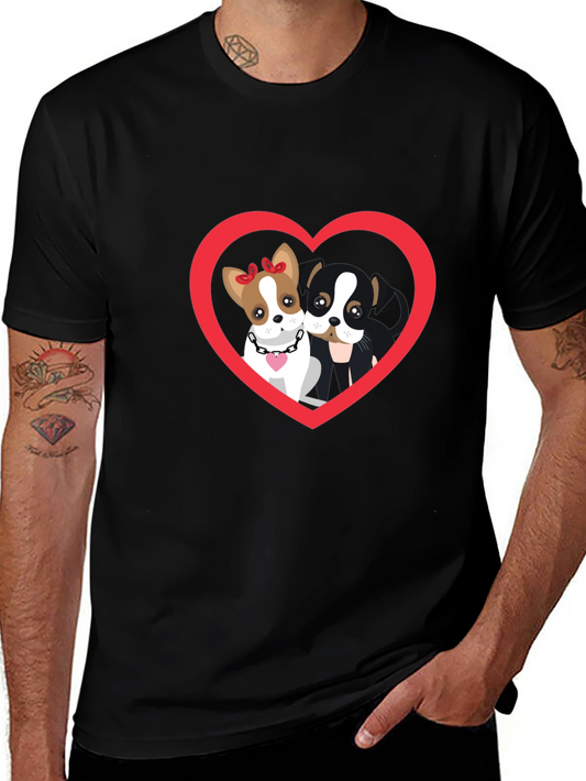 Dog Lovers Heart Graphic Tee - Black Cotton T-Shirt