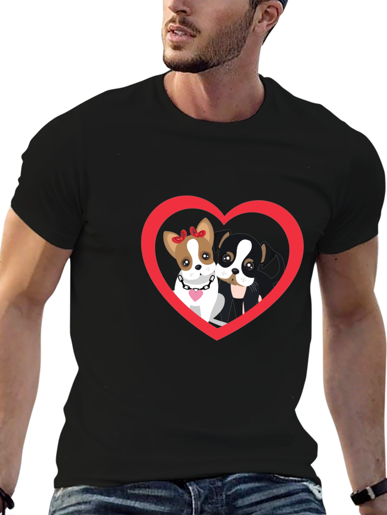 Dog Lovers Heart Graphic Tee - Black Cotton T-Shirt