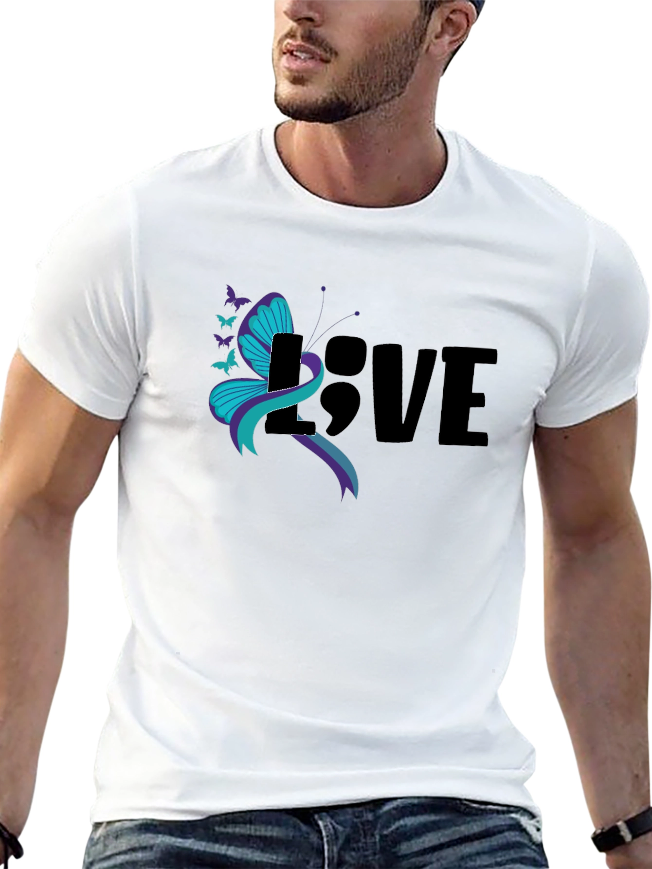 Love Sem-colon Butterfly Suicide Prevention T-Shirt