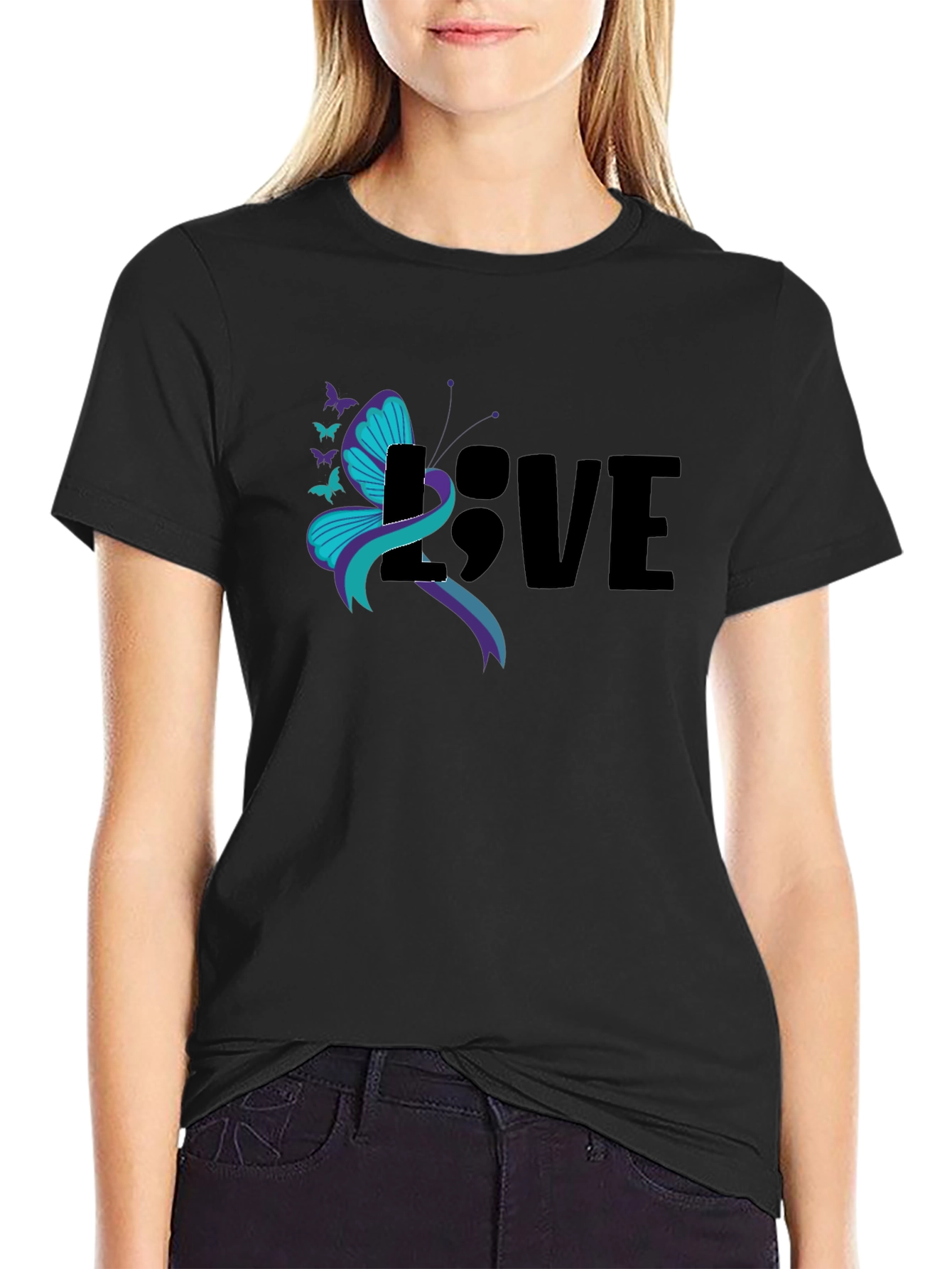 Love Sem-colon Butterfly Suicide Prevention T-Shirt