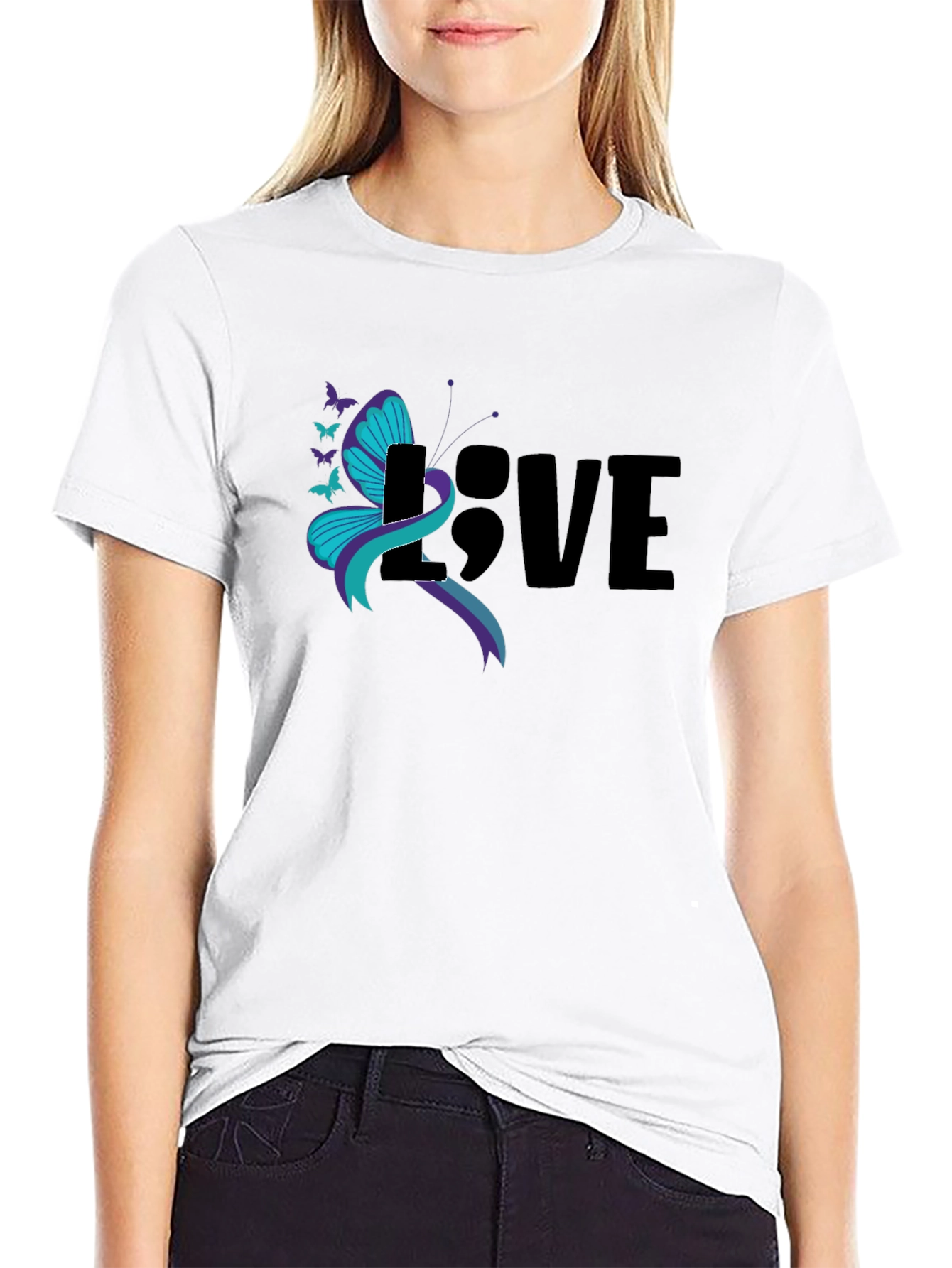 Love Sem-colon Butterfly Suicide Prevention T-Shirt