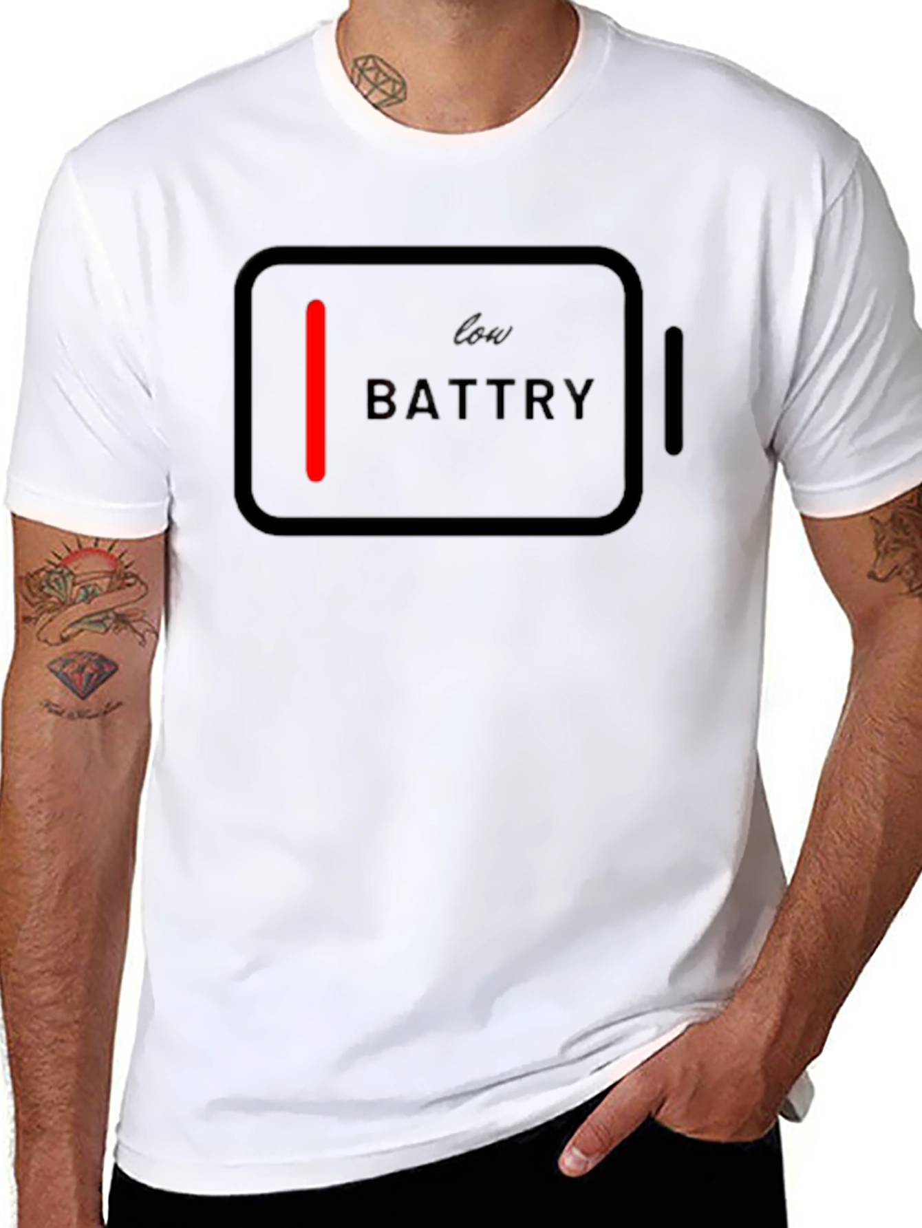 Low Battery Graphic Tee - Black Cotton T-Shirt