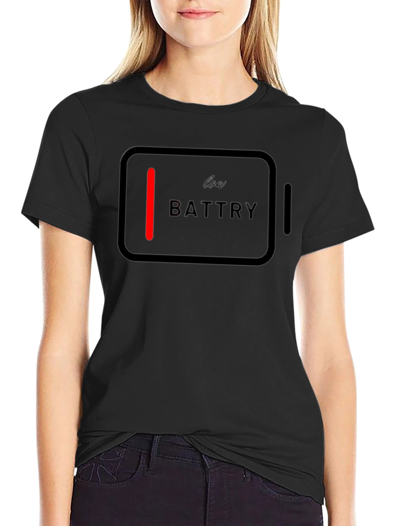 Low Battery Graphic Tee - Black Cotton T-Shirt