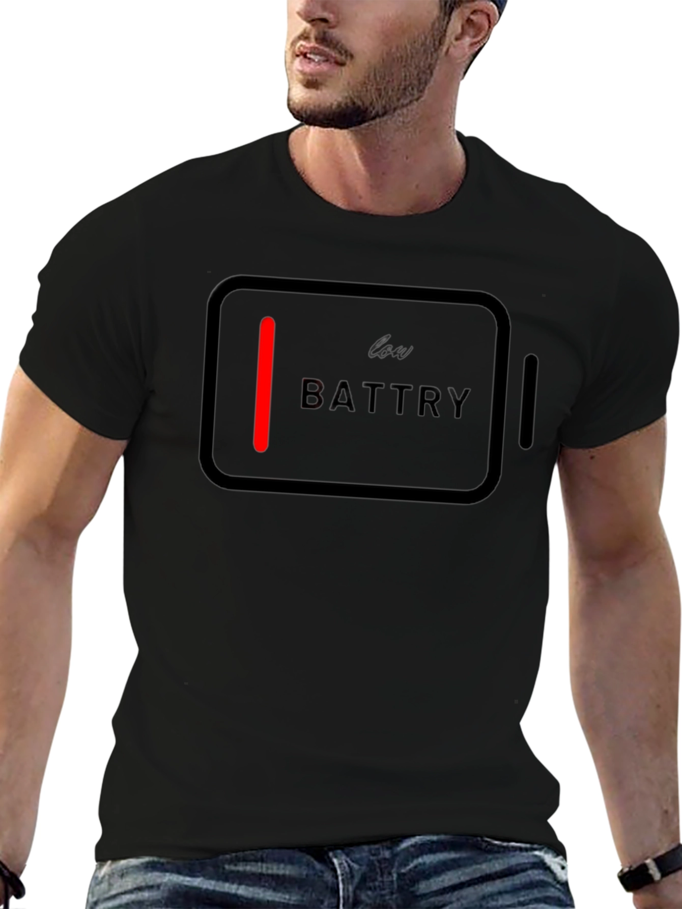 Low Battery Graphic Tee - Black Cotton T-Shirt