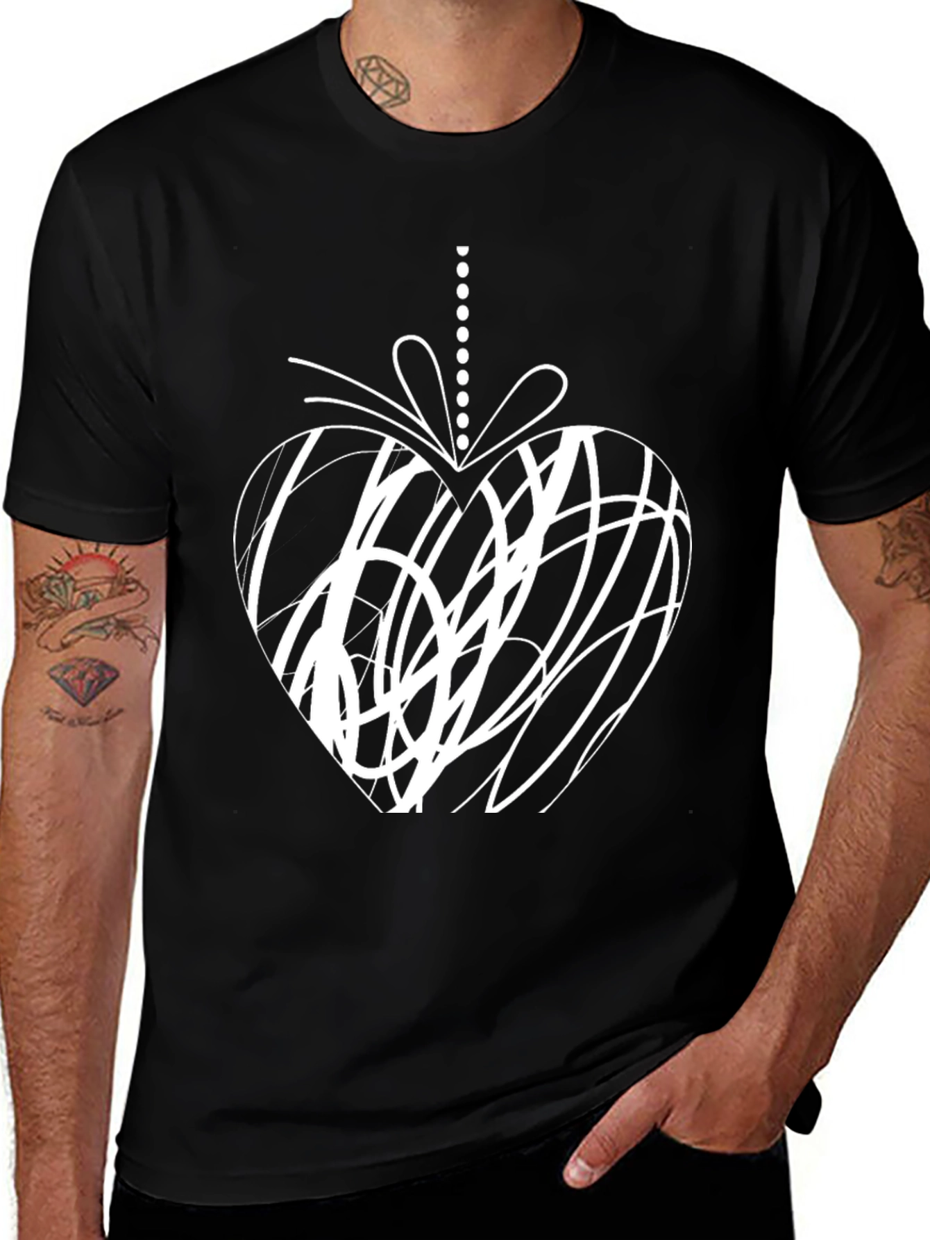 Modern Scribble Heart Graphic Tee - Black