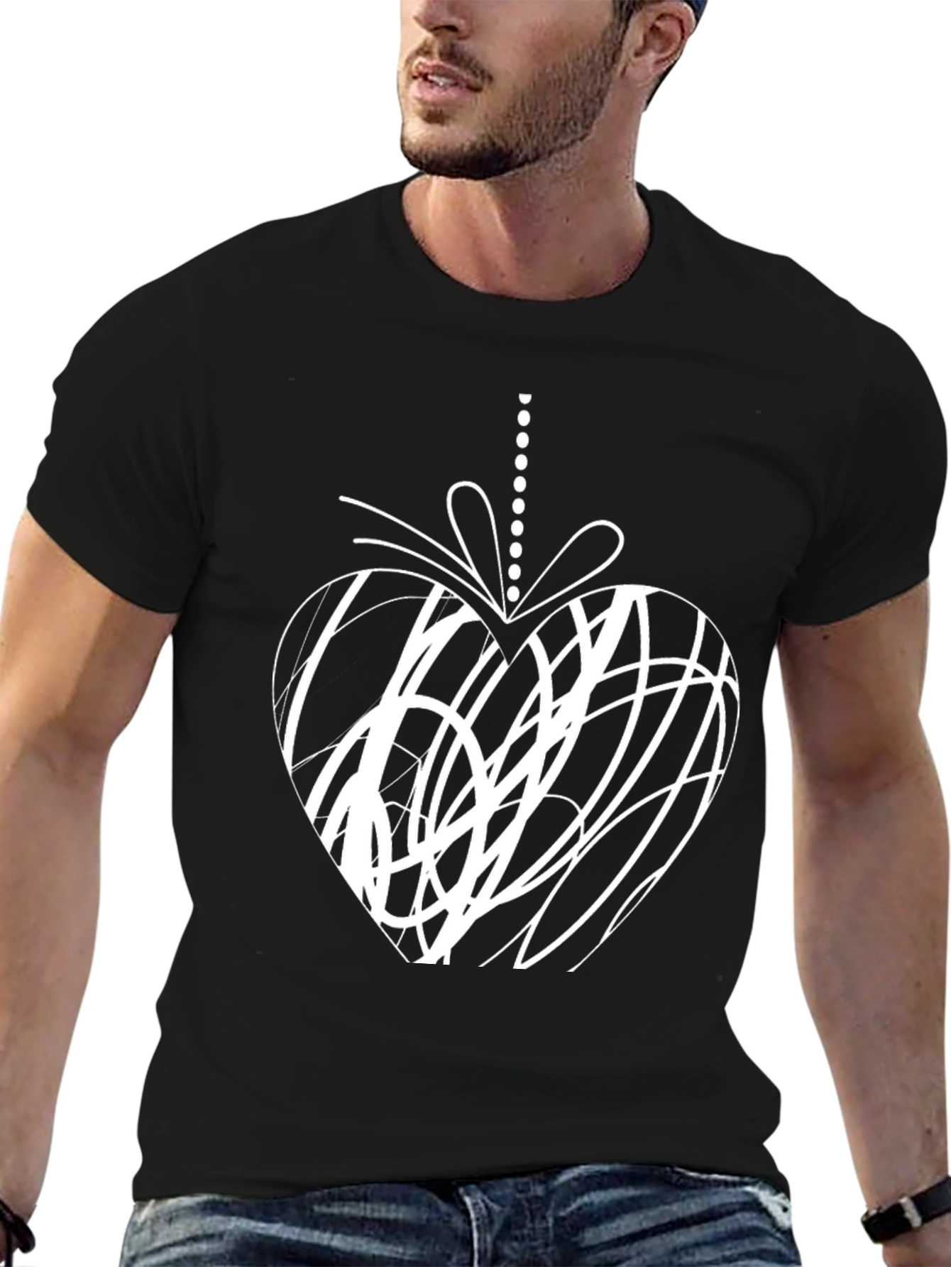 Modern Scribble Heart Graphic Tee - Black