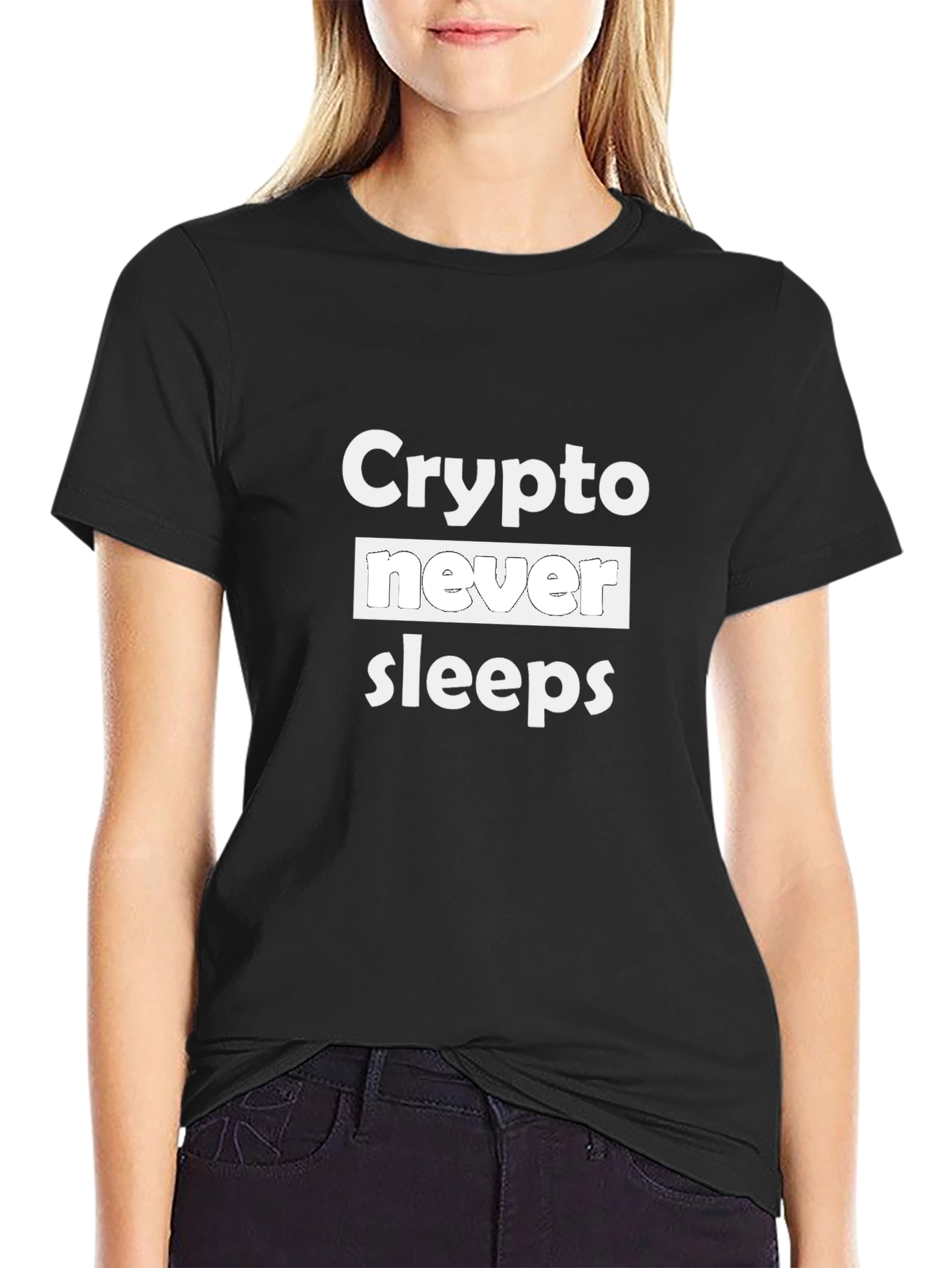 Crypto Never Sleeps Black T-Shirt