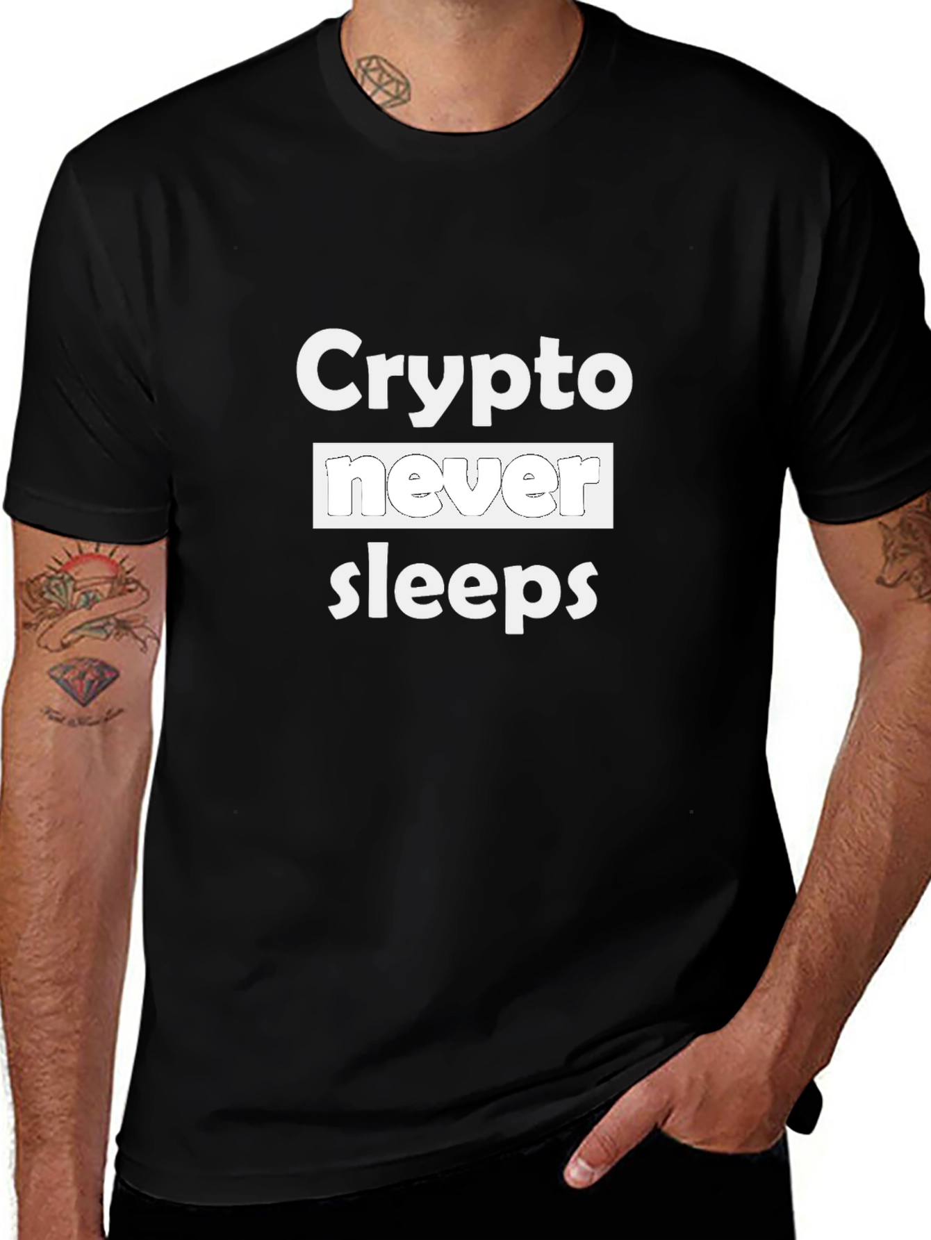 Crypto Never Sleeps Black T-Shirt