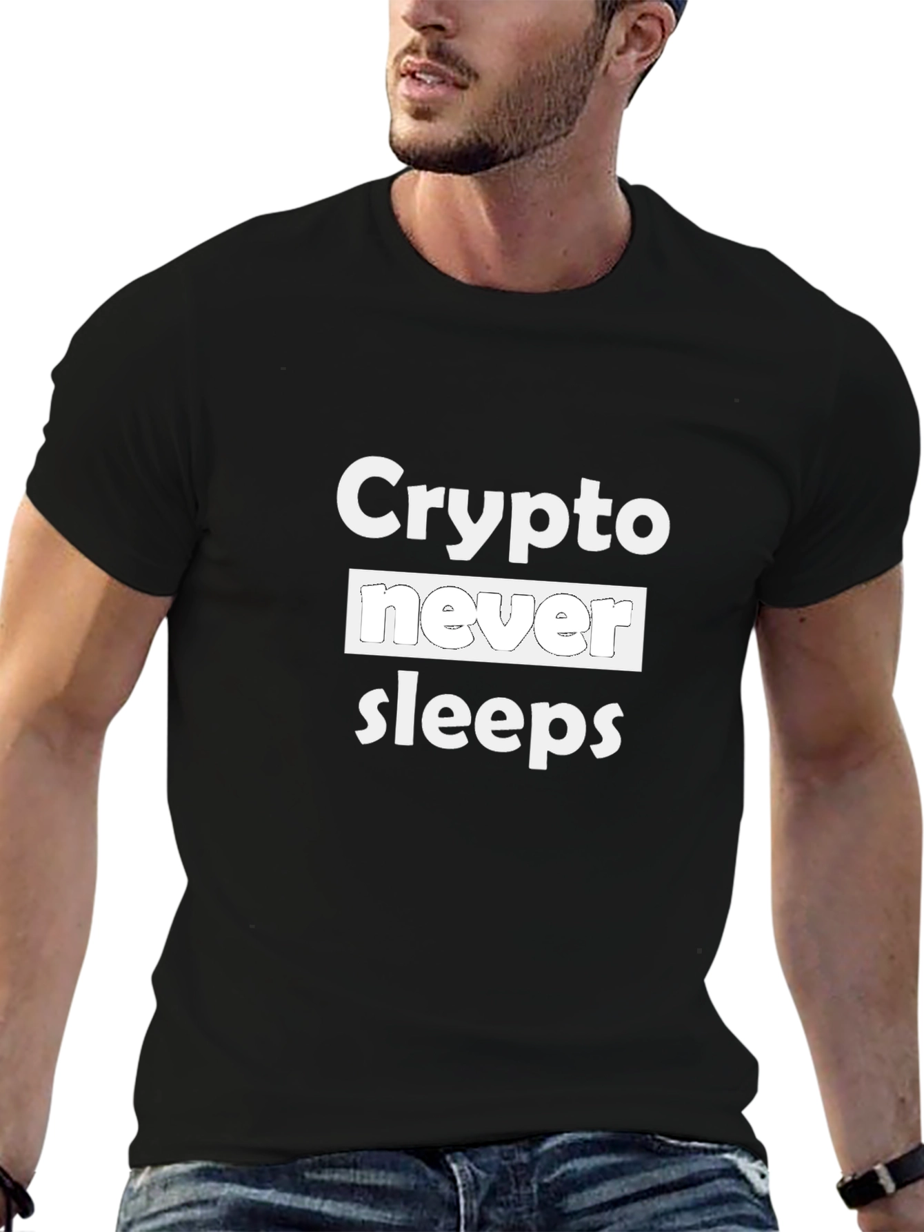 Crypto Never Sleeps Black T-Shirt
