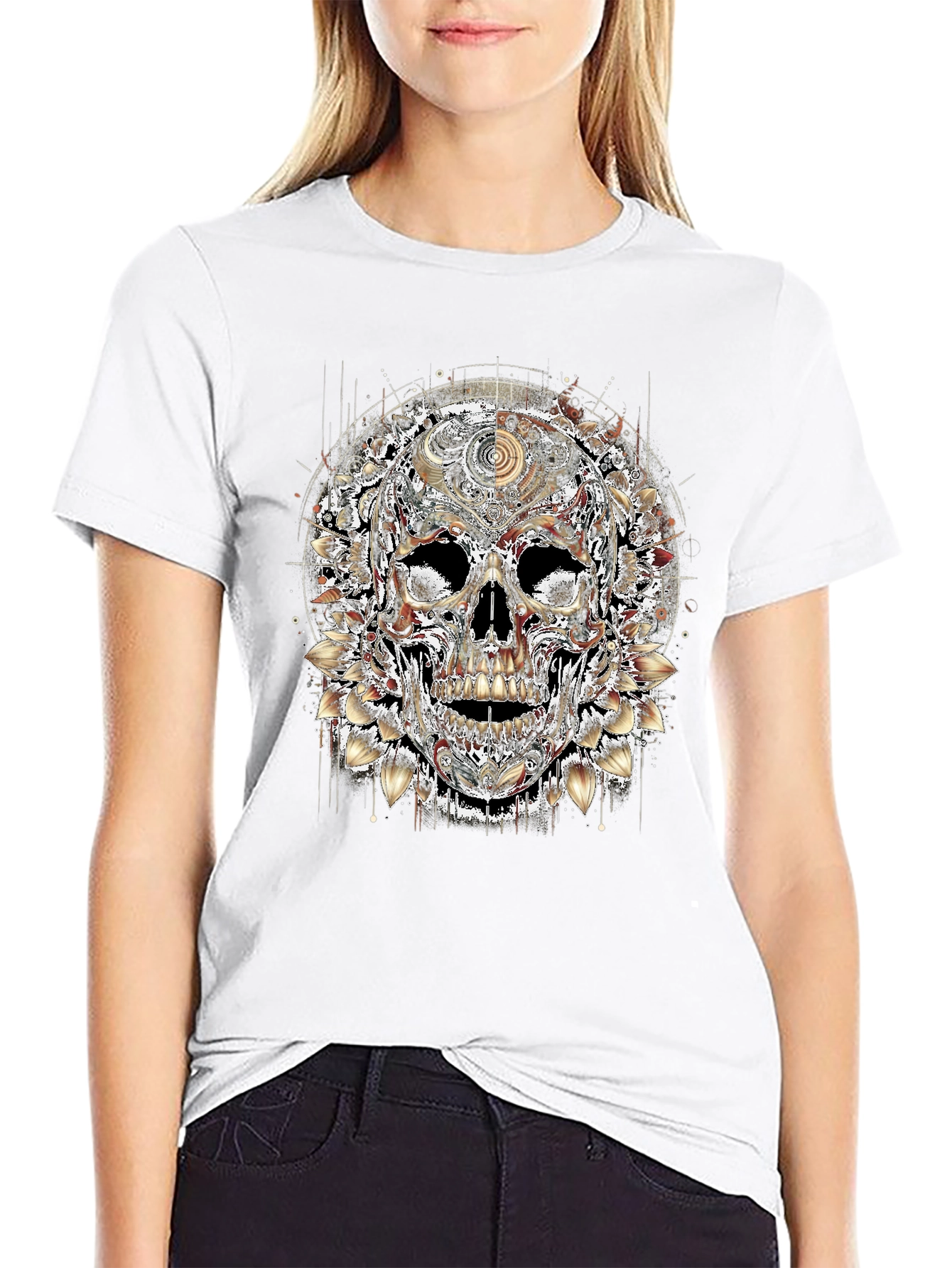 Floral Skull Graphic Print Mens T-Shirt