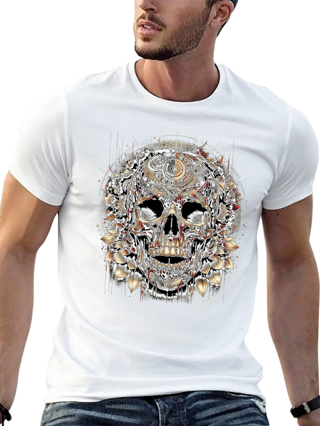 Floral Skull Graphic Print Mens T-Shirt