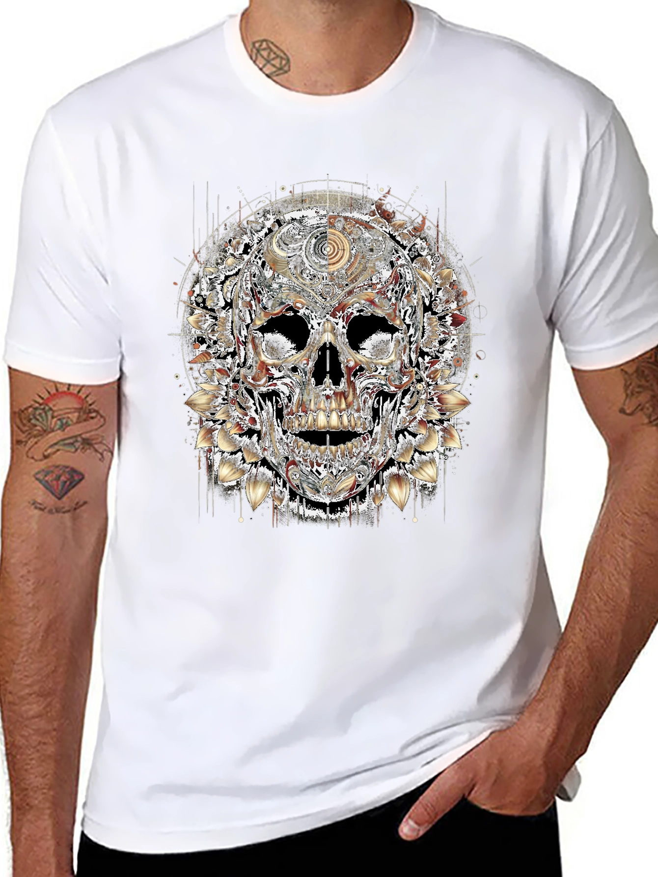 Floral Skull Graphic Print Mens T-Shirt