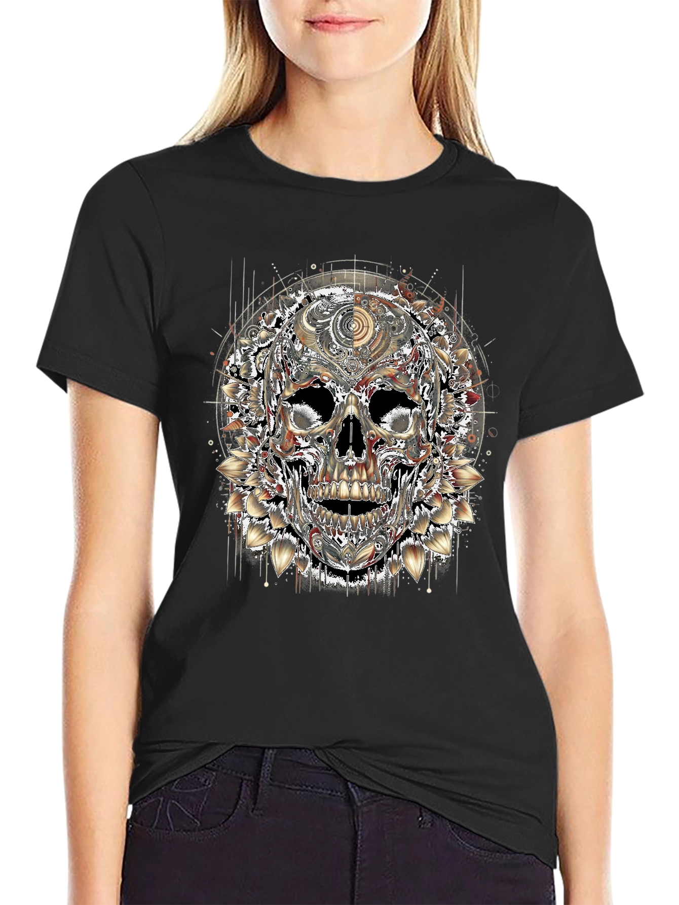 Floral Skull Graphic Print Mens T-Shirt