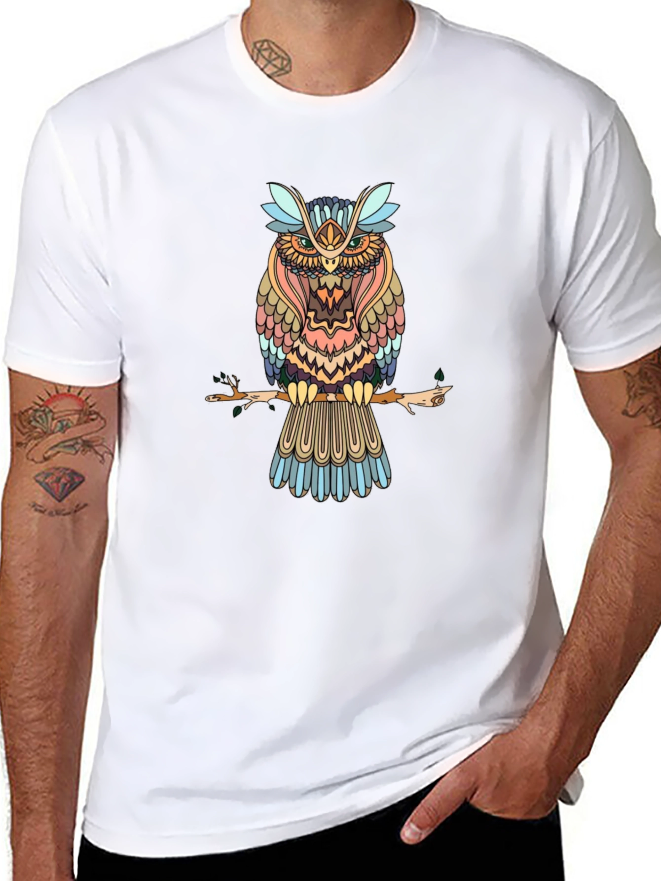 Mens Black Owl Graphic Print T-Shirt