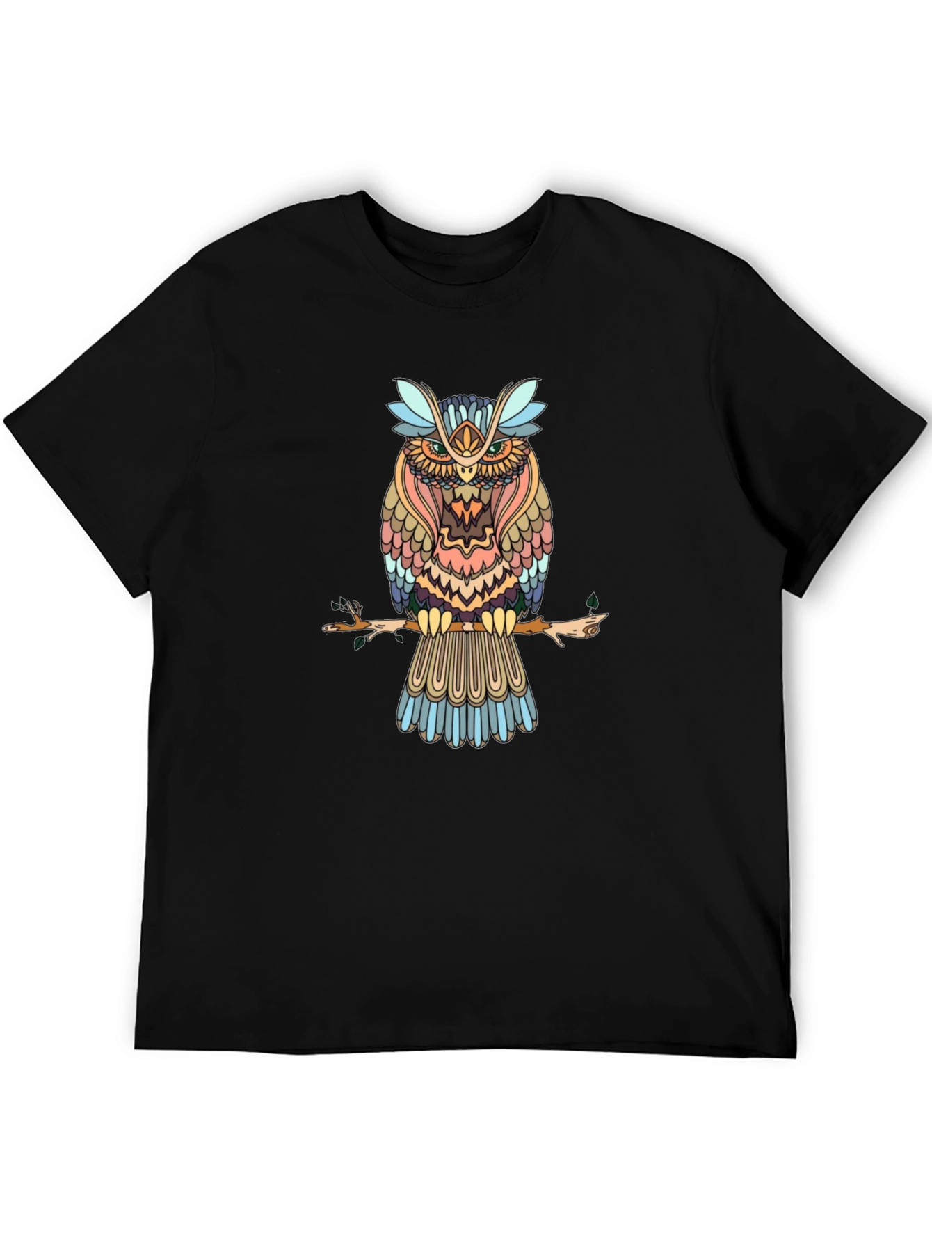 Mens Black Owl Graphic Print T-Shirt