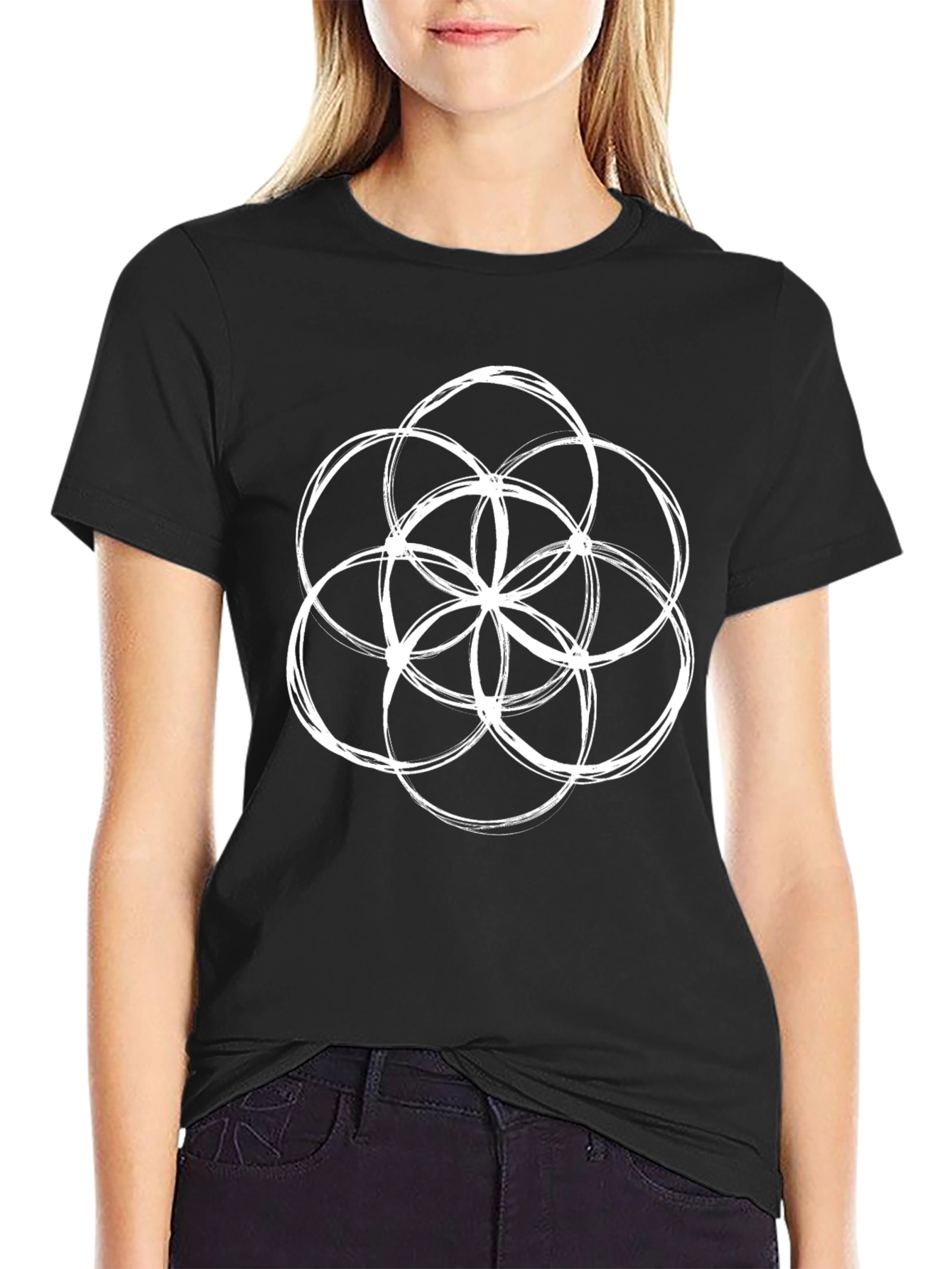 Geometric Circle Design Black T-Shirt